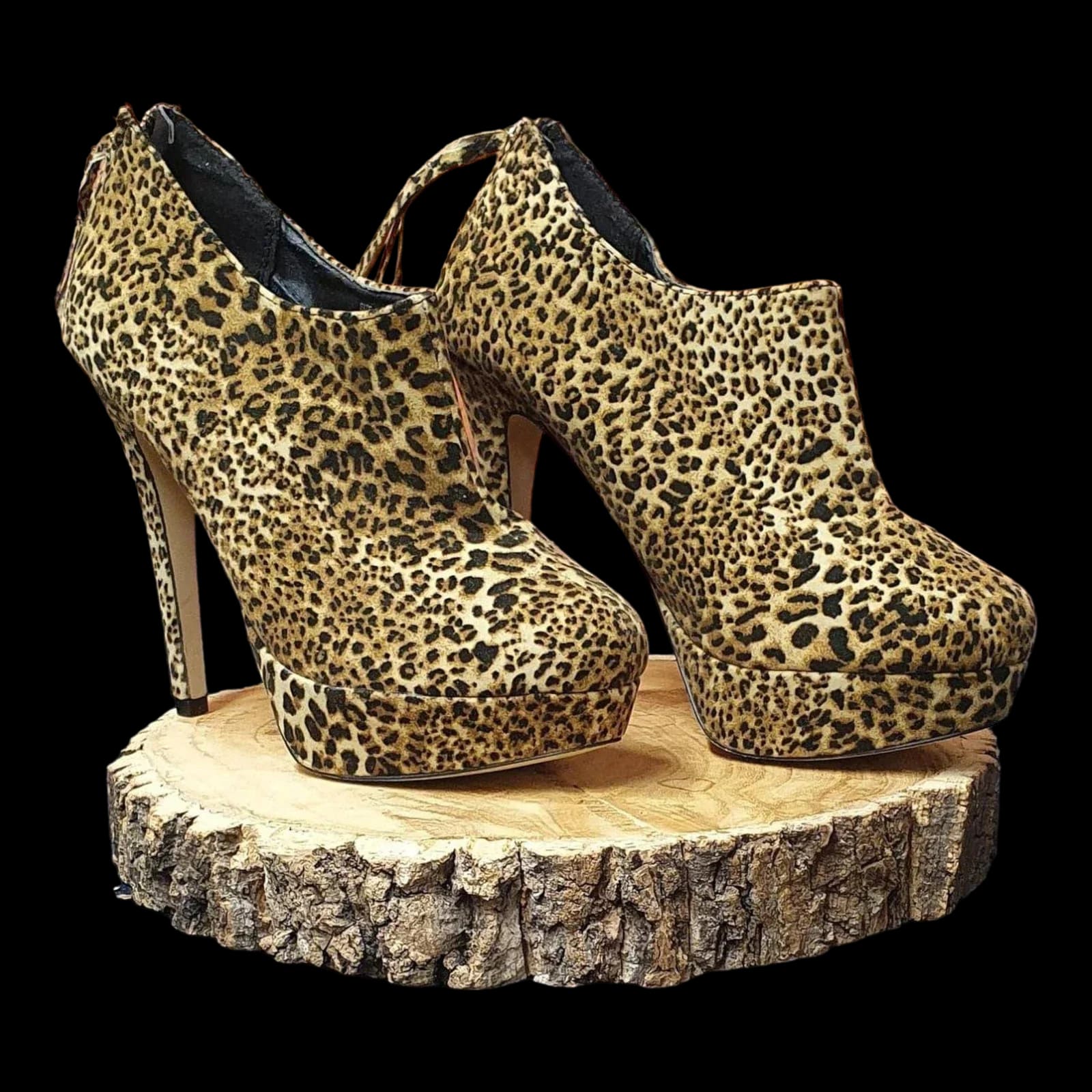 Womens Atmosphere Black Brown Leopard Print Heels UK 6