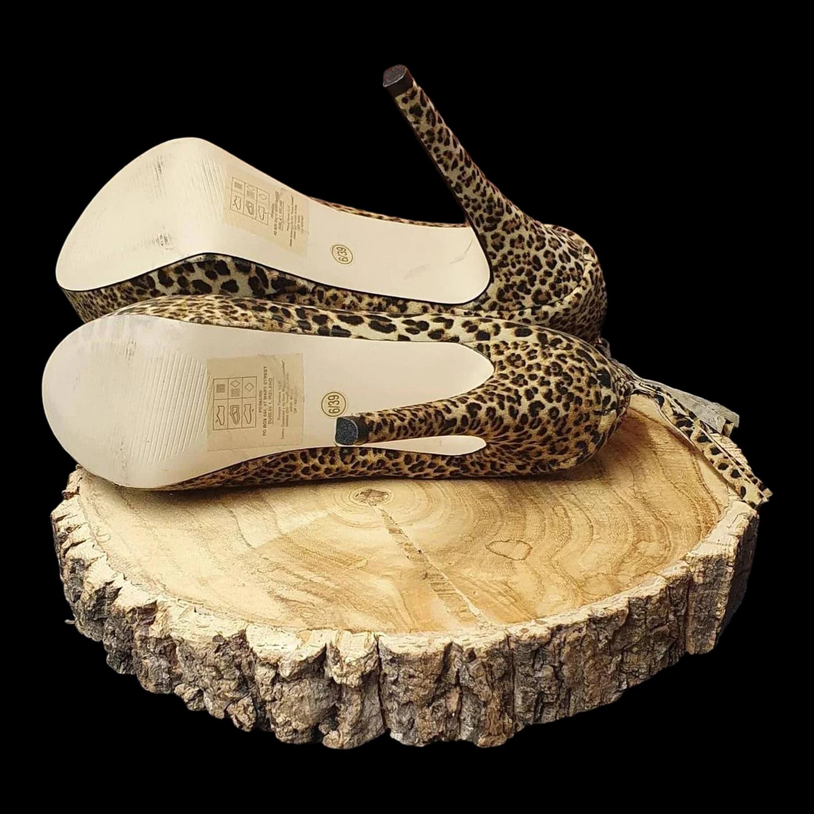 Womens Atmosphere Black Brown Leopard Print Heels UK 6