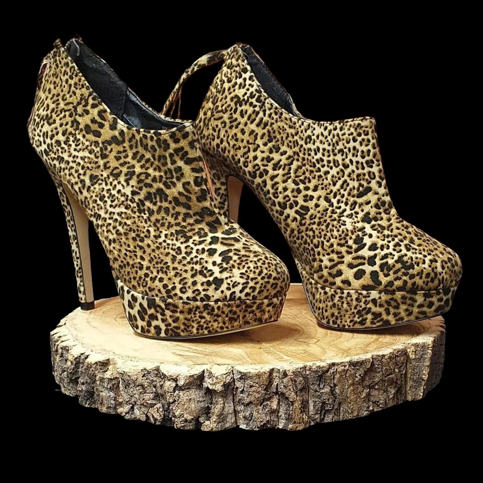 Womens Atmosphere Black Brown Leopard Print Heels Uk6