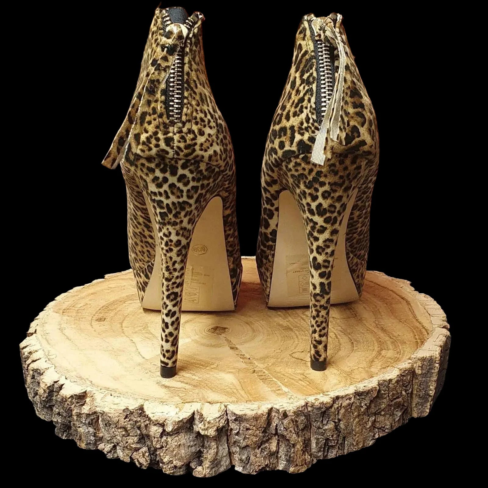 Womens Atmosphere Black Brown Leopard Print Heels Uk6