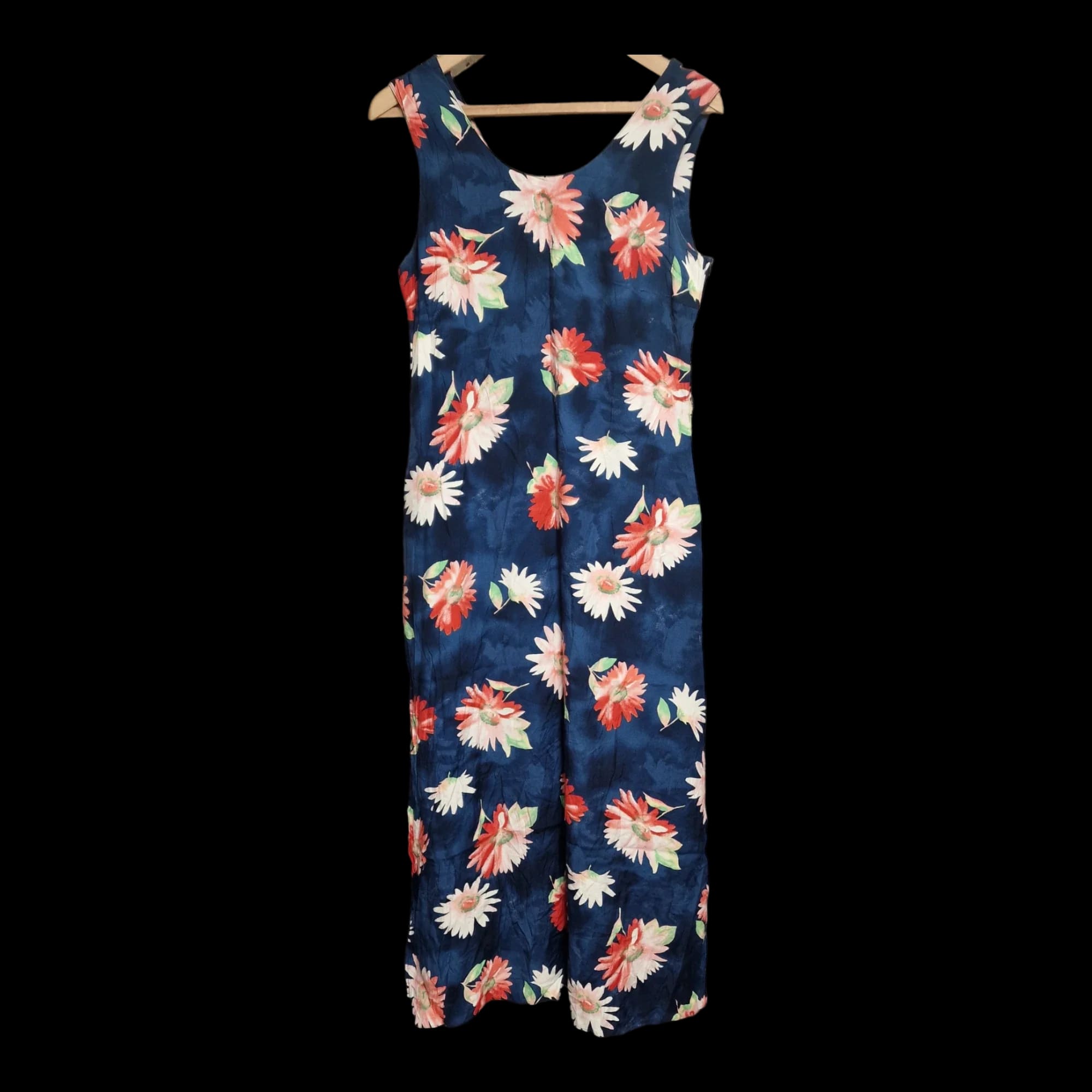 Womens Blue Floral Vintage Sleeveless Summer Dress UK 12