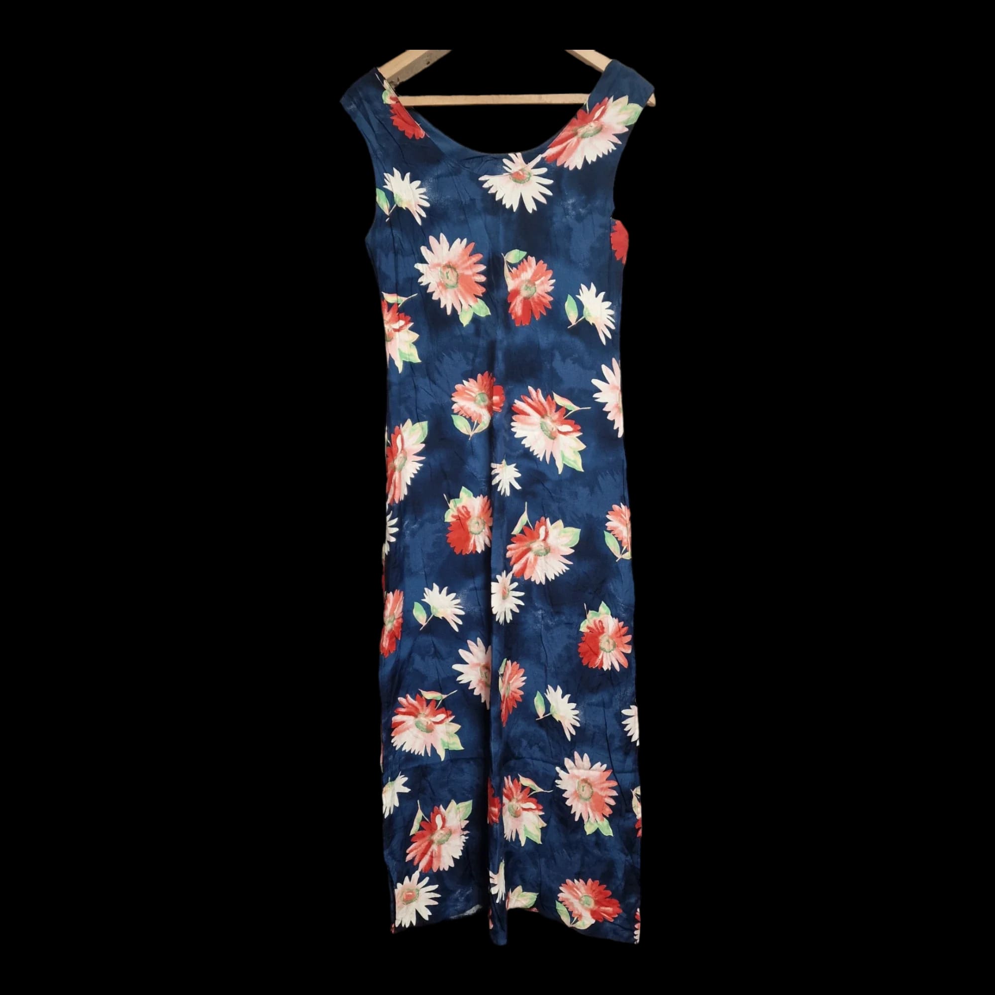 Womens Blue Floral Vintage Sleeveless Summer Dress UK 12