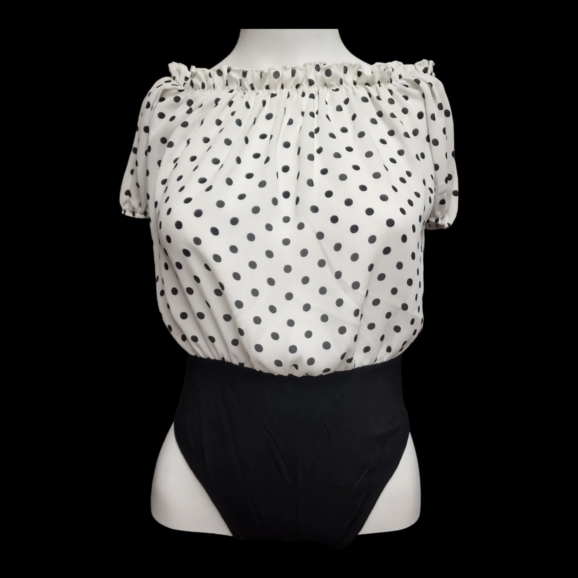 Womens Boohoo Black White Polkadot Bodysuit UK 8