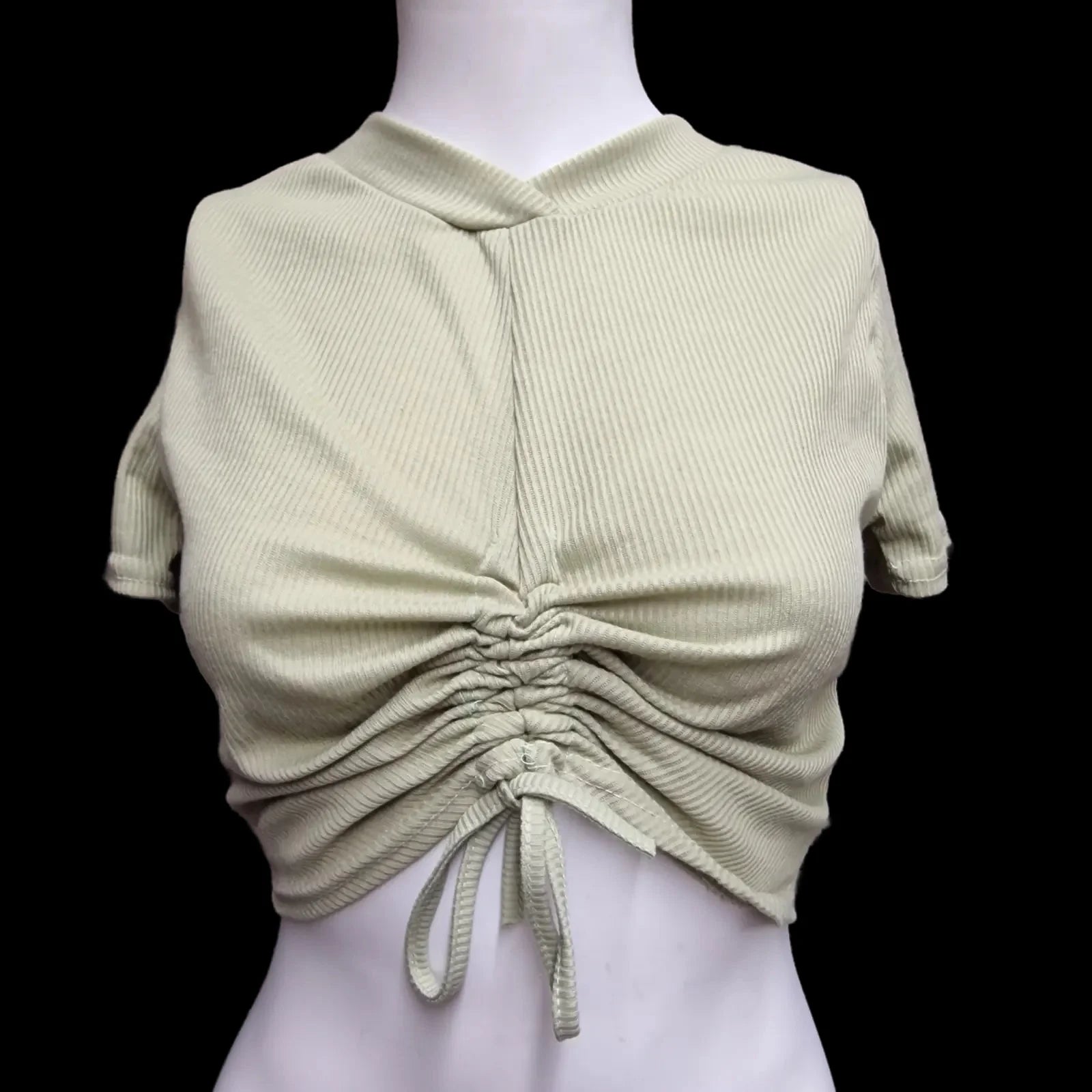 Womens Boohoo Green Tied Crop Top V-neck Short Sleeved Uk 8