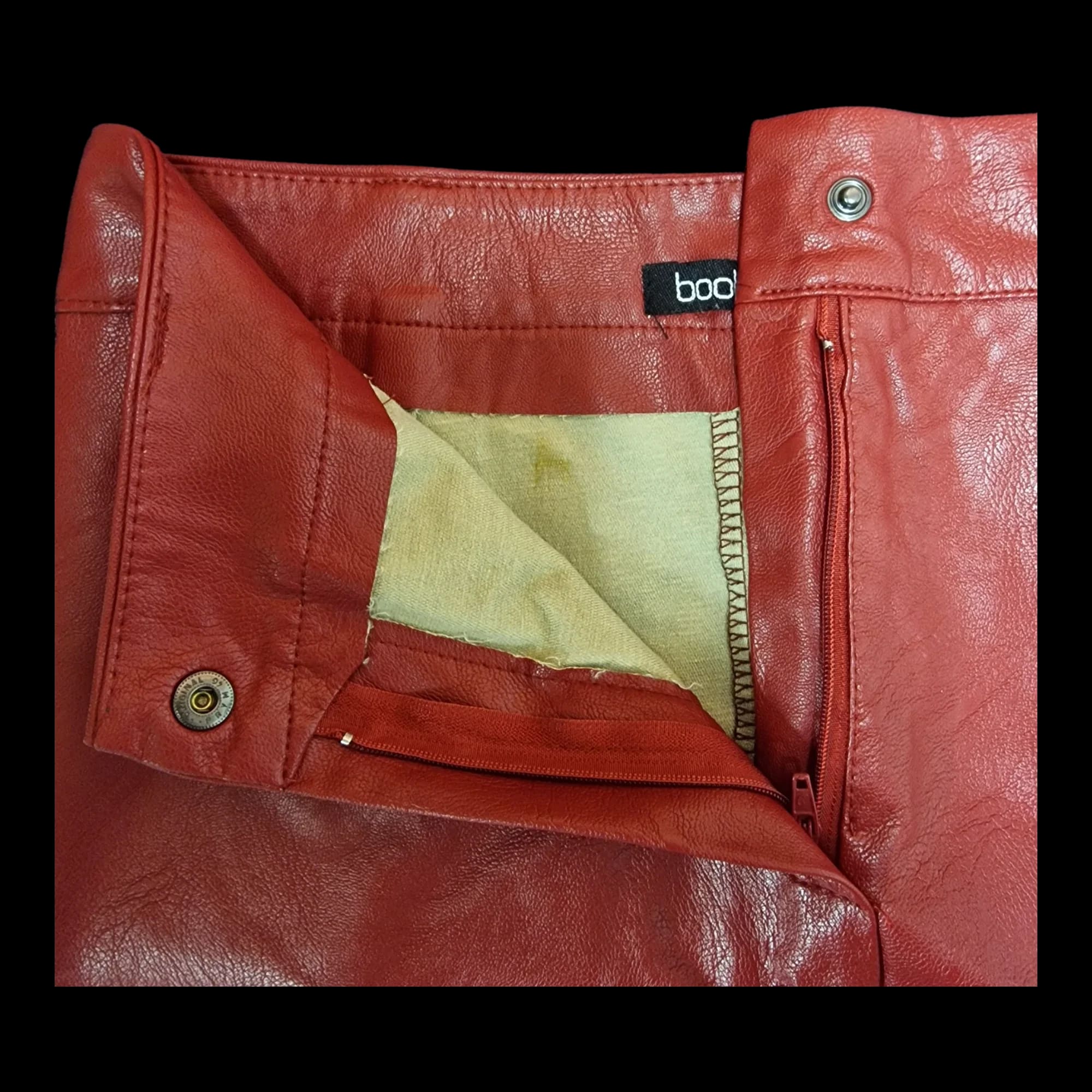 Womens Boohoo Red Faux Leather Mini Skirt UK 8 - Skirts - 3