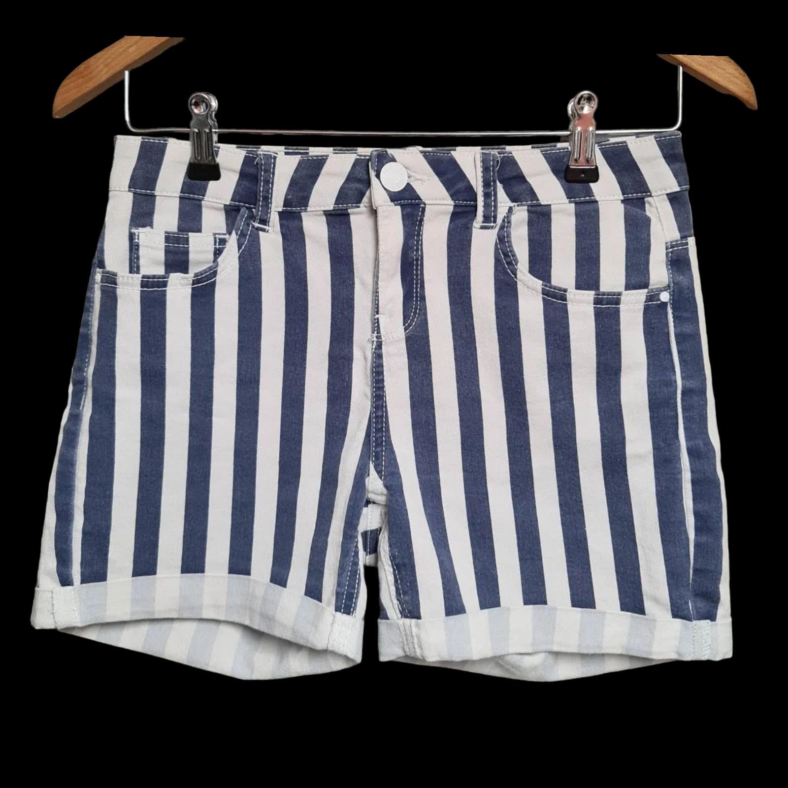 Womens Denim Co Blue White Striped Shorts UK 8 - & Co. - 1