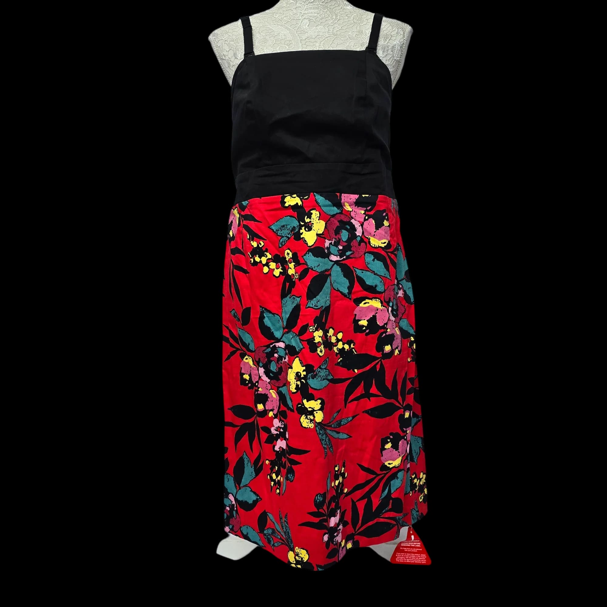 Womens So Fabulous Red Black Floral Midi Dress UK 14