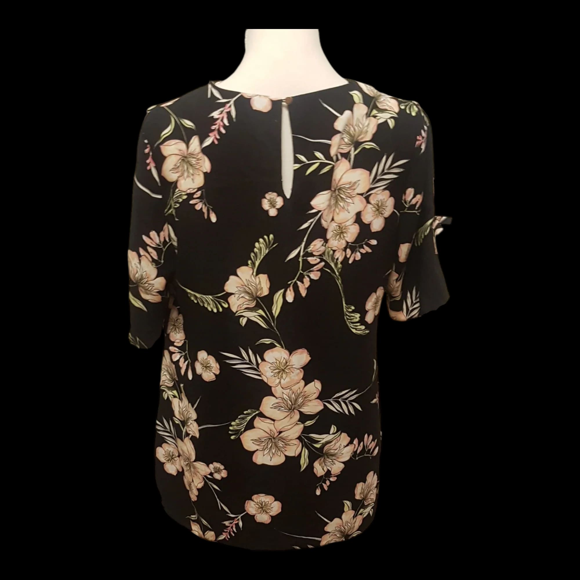 Womens Florence Fred Black Pink Floral Top UK 12 - Florance