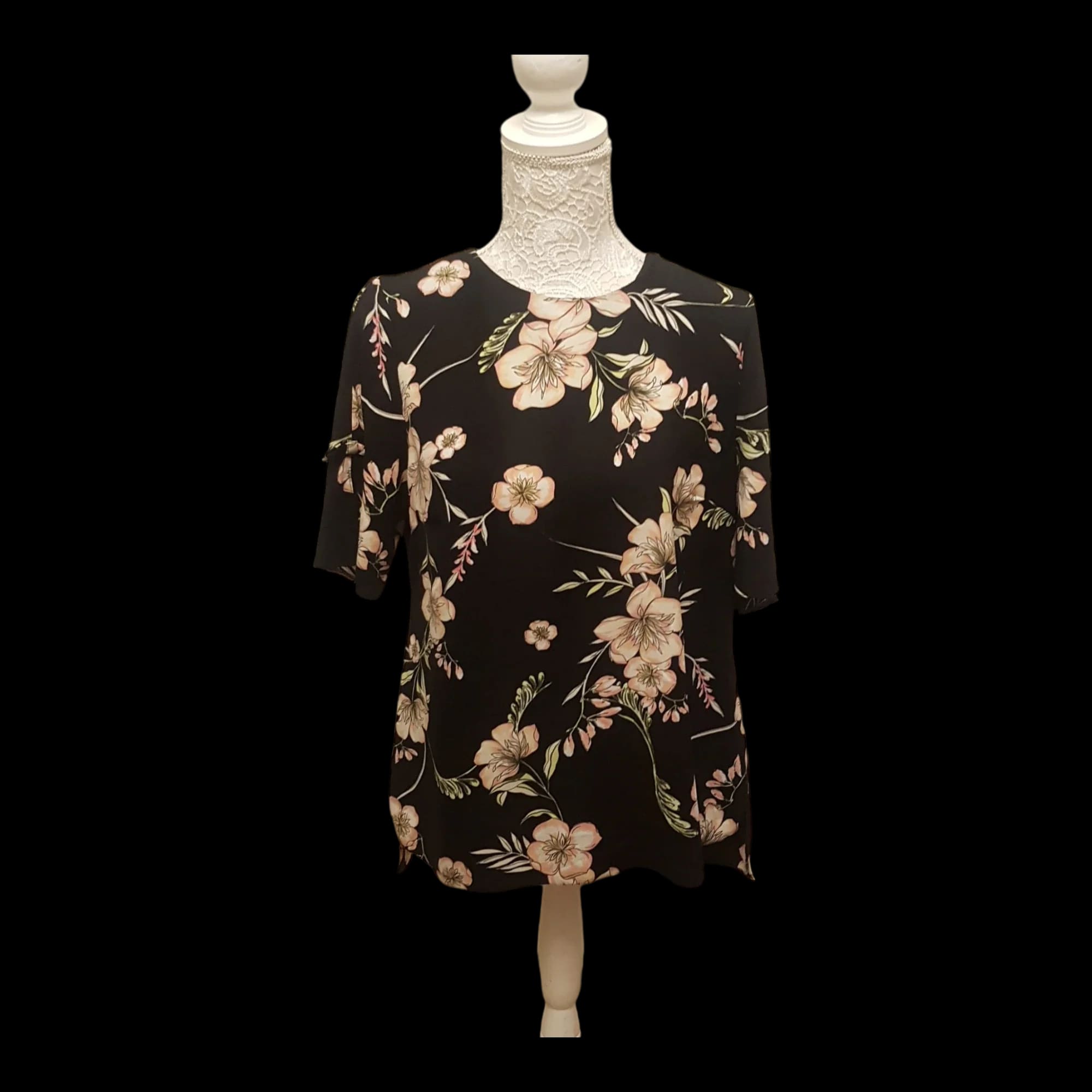 Womens Florence Fred Black Pink Floral Top UK 12 - Florance