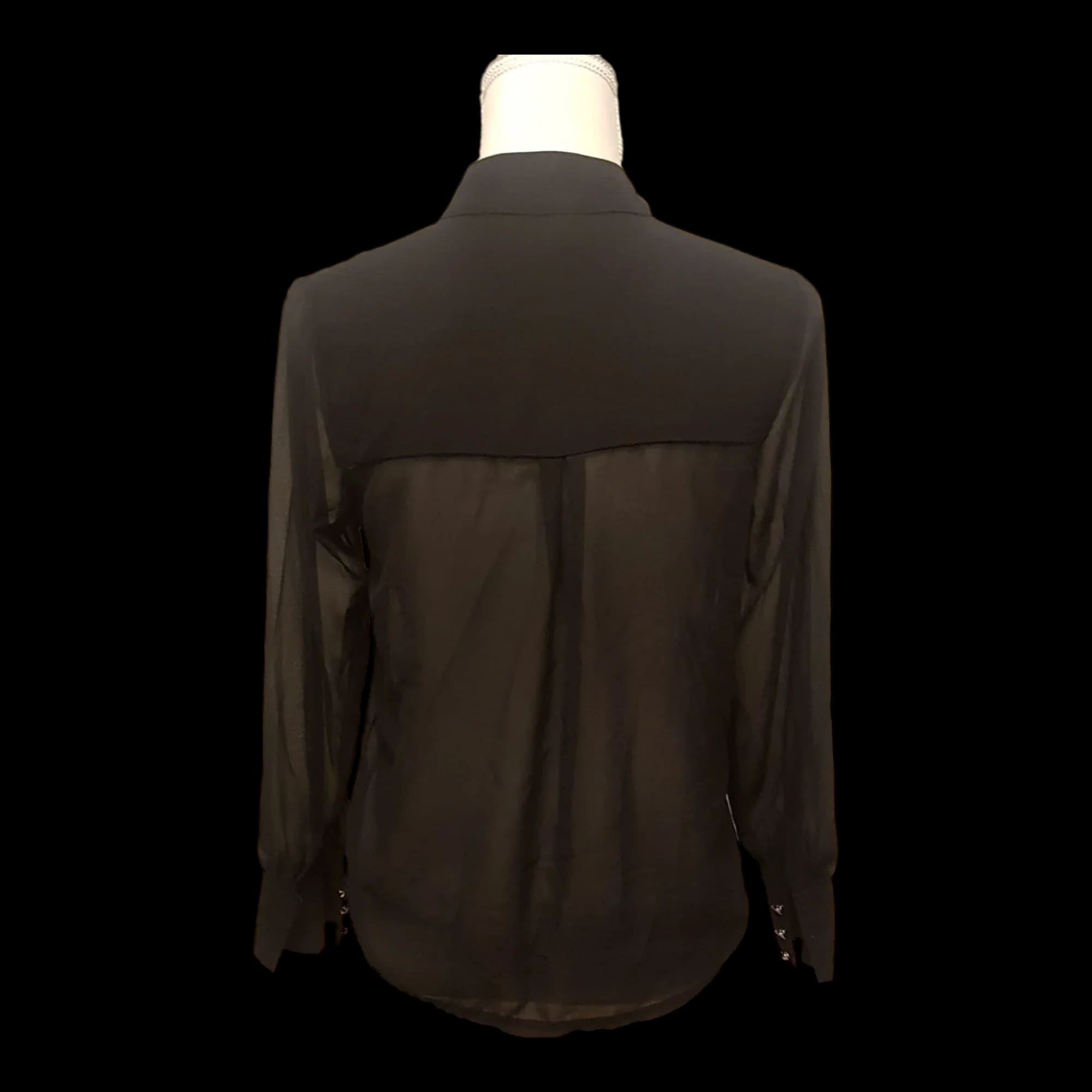 Womens Gumux Black Ruffle Front Blouse Top Uk Small - 2