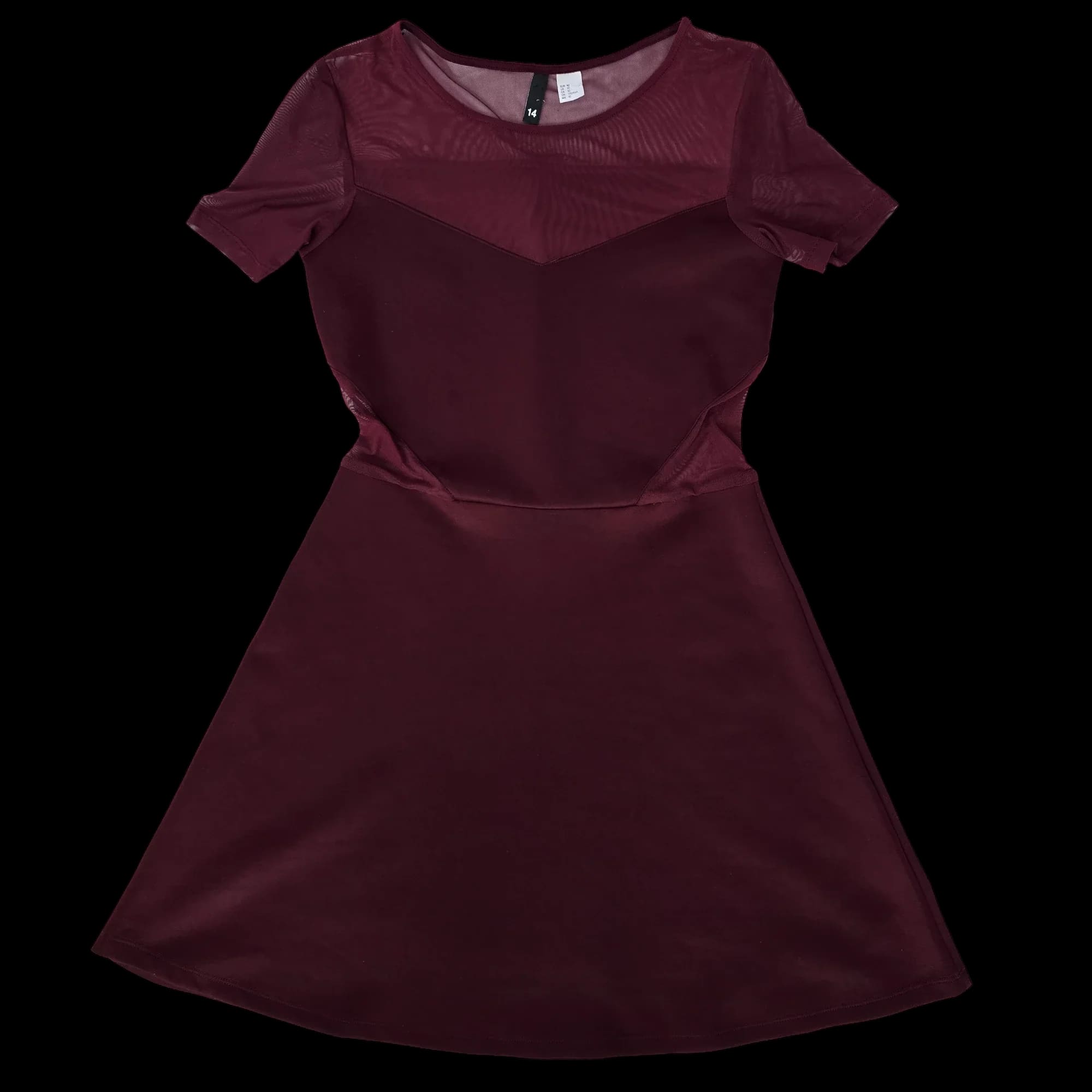 Womens H&M Burgundy Sheer Skater Dress UK 14 - Dresses - 4