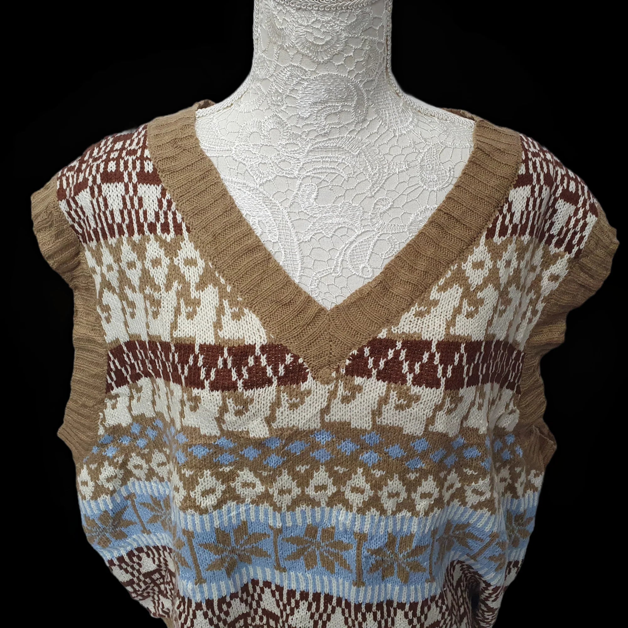 Womens Knitted Jumper Funky Pattern Knitwear 3XL Shein