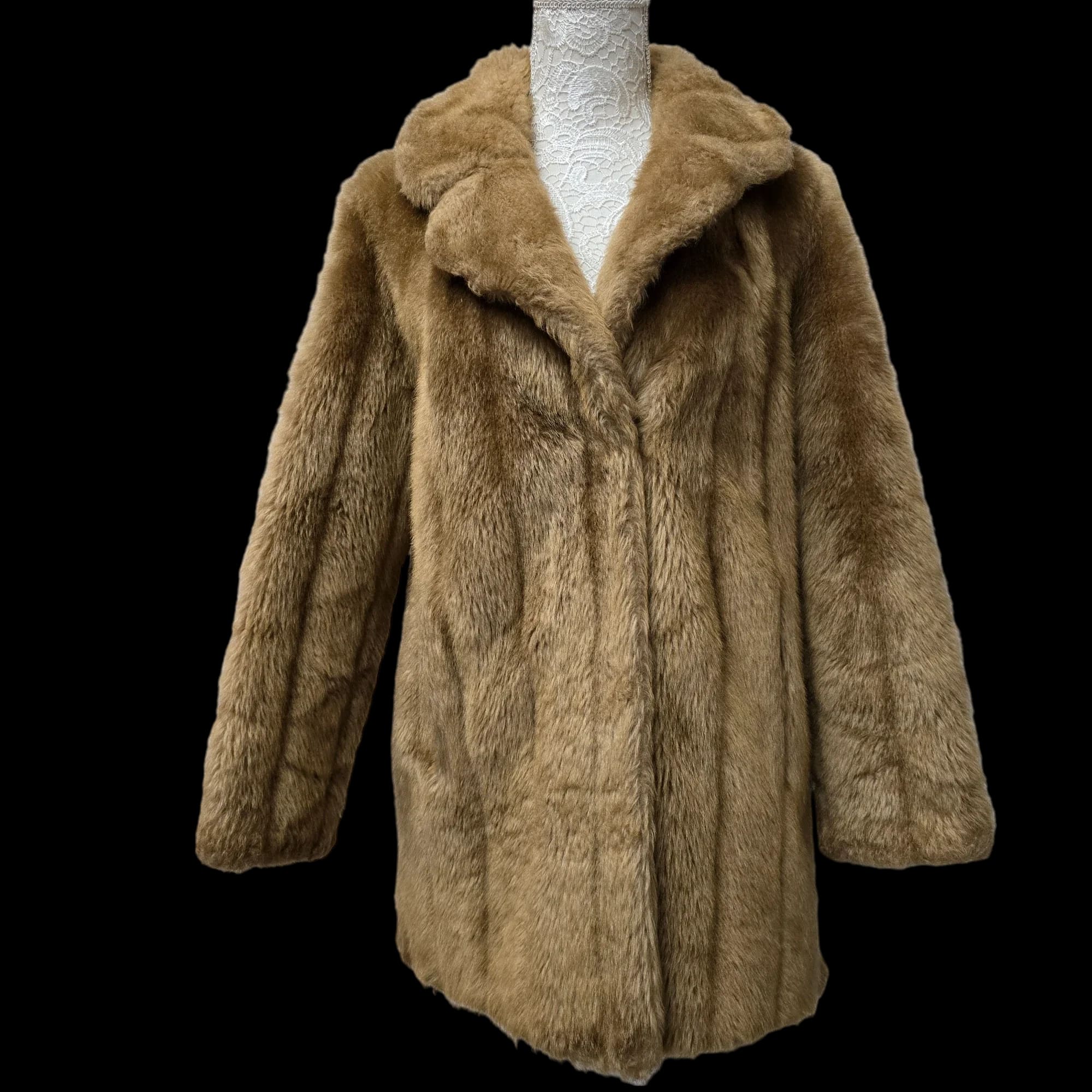 Womens Light Brown Faux Fur Coat UK 12 Vintage - Women’s