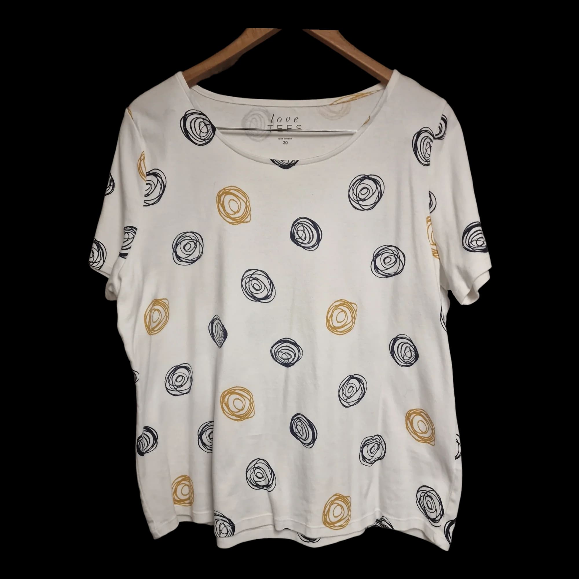 Womens Love Tees Swirls White Yellow Navy Top UK 20 - 1