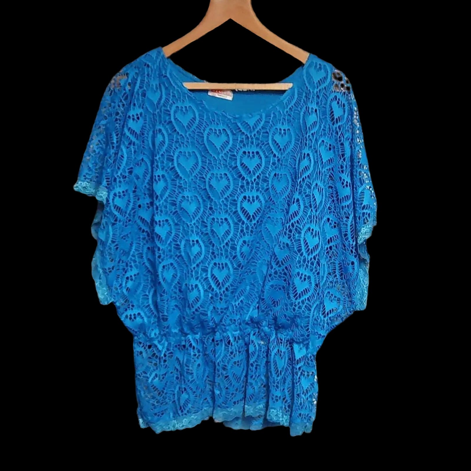 Womens Meggie High Class Blue Heart Lace Cut Out Detail Top