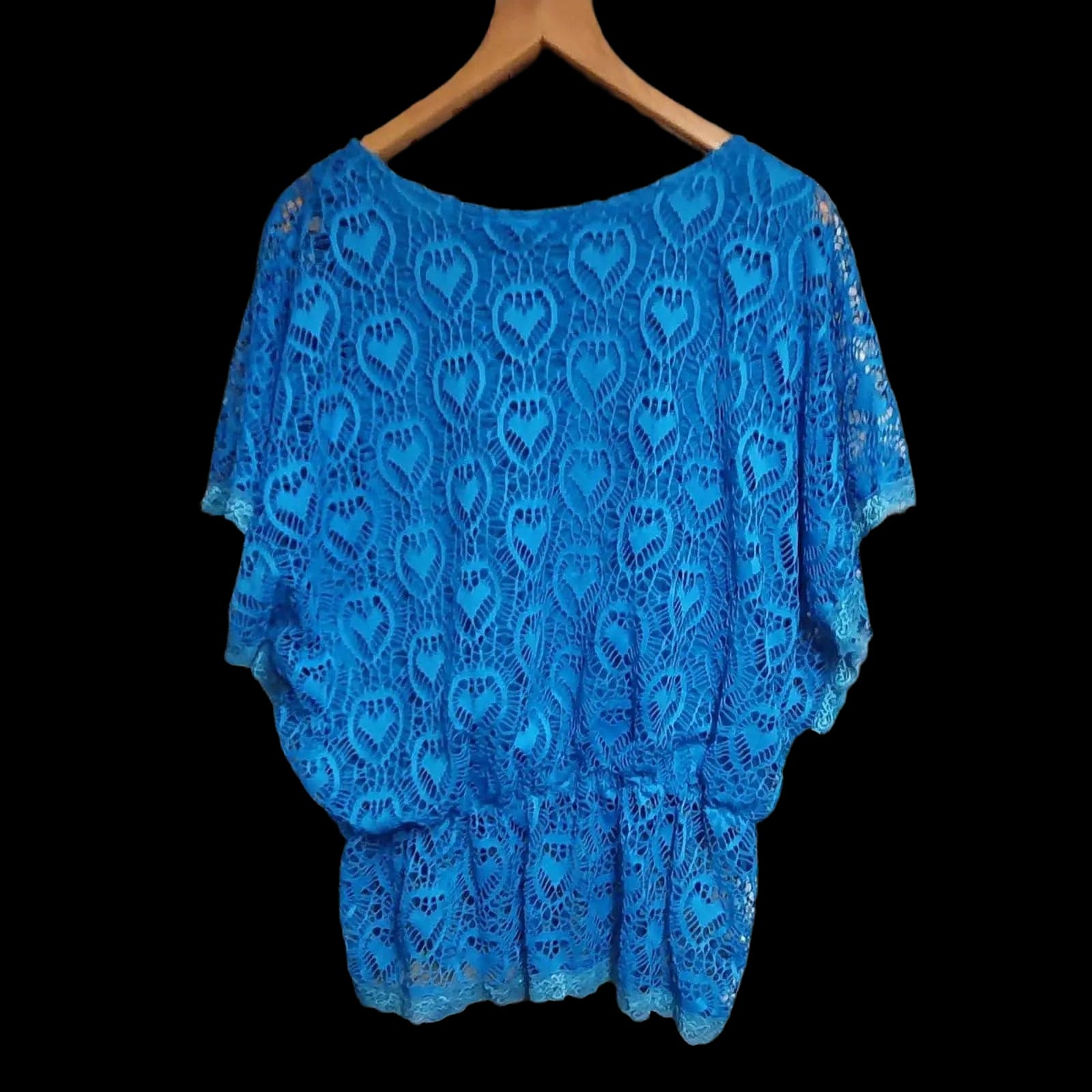 Womens Meggie High Class Blue Heart Lace Cut Out Detail Top