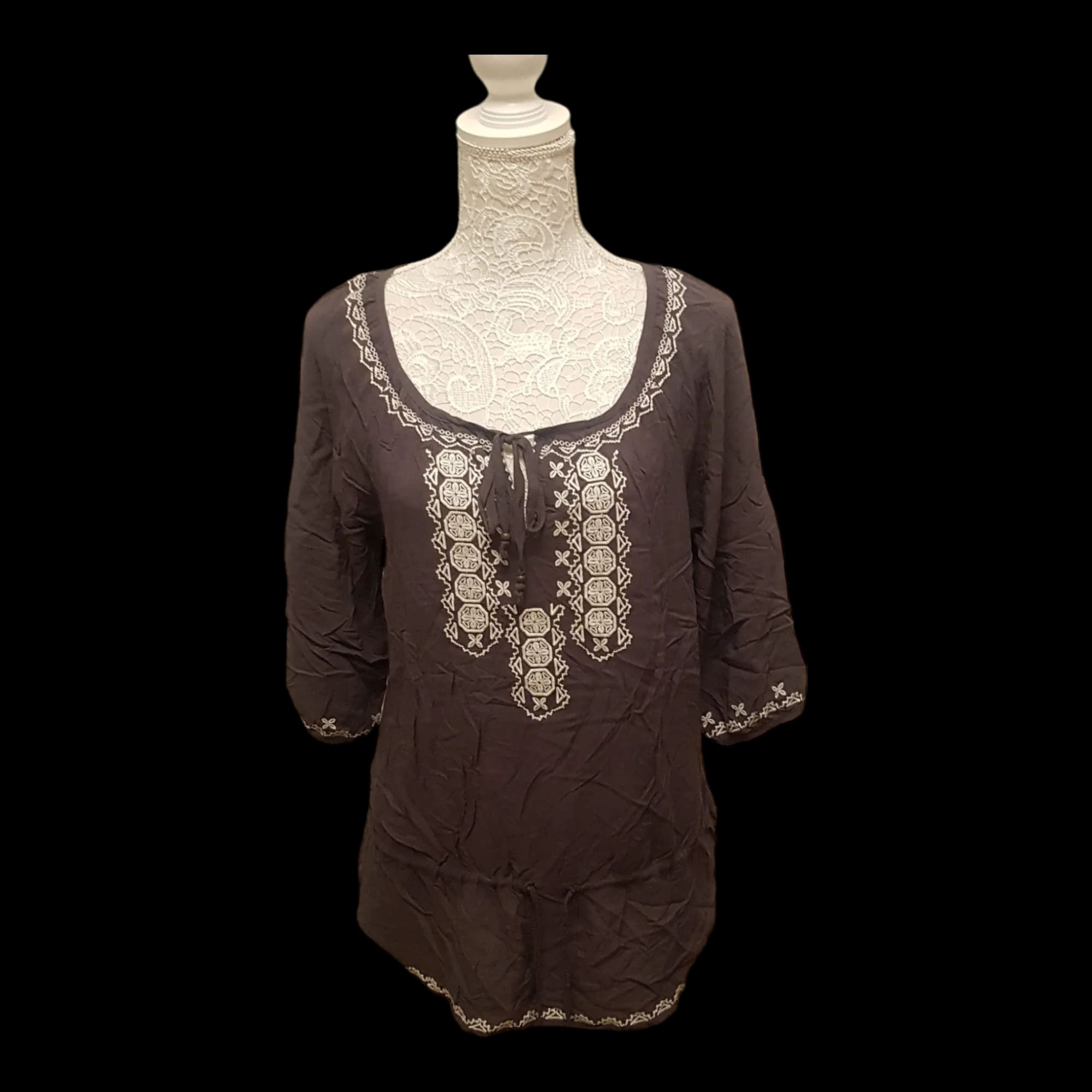 Womens Monsoon Grey Floral Tie Top UK 12 - 1 - 1841