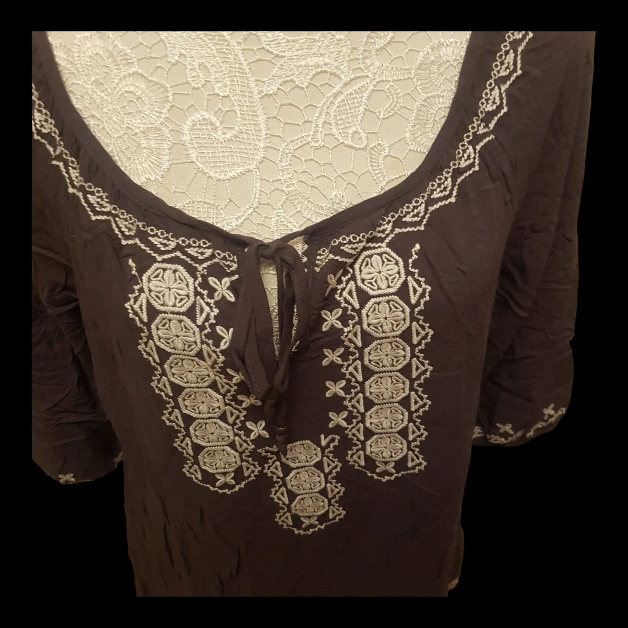 Womens Monsoon Grey Floral Tie Top UK 12 - 3 - 1841