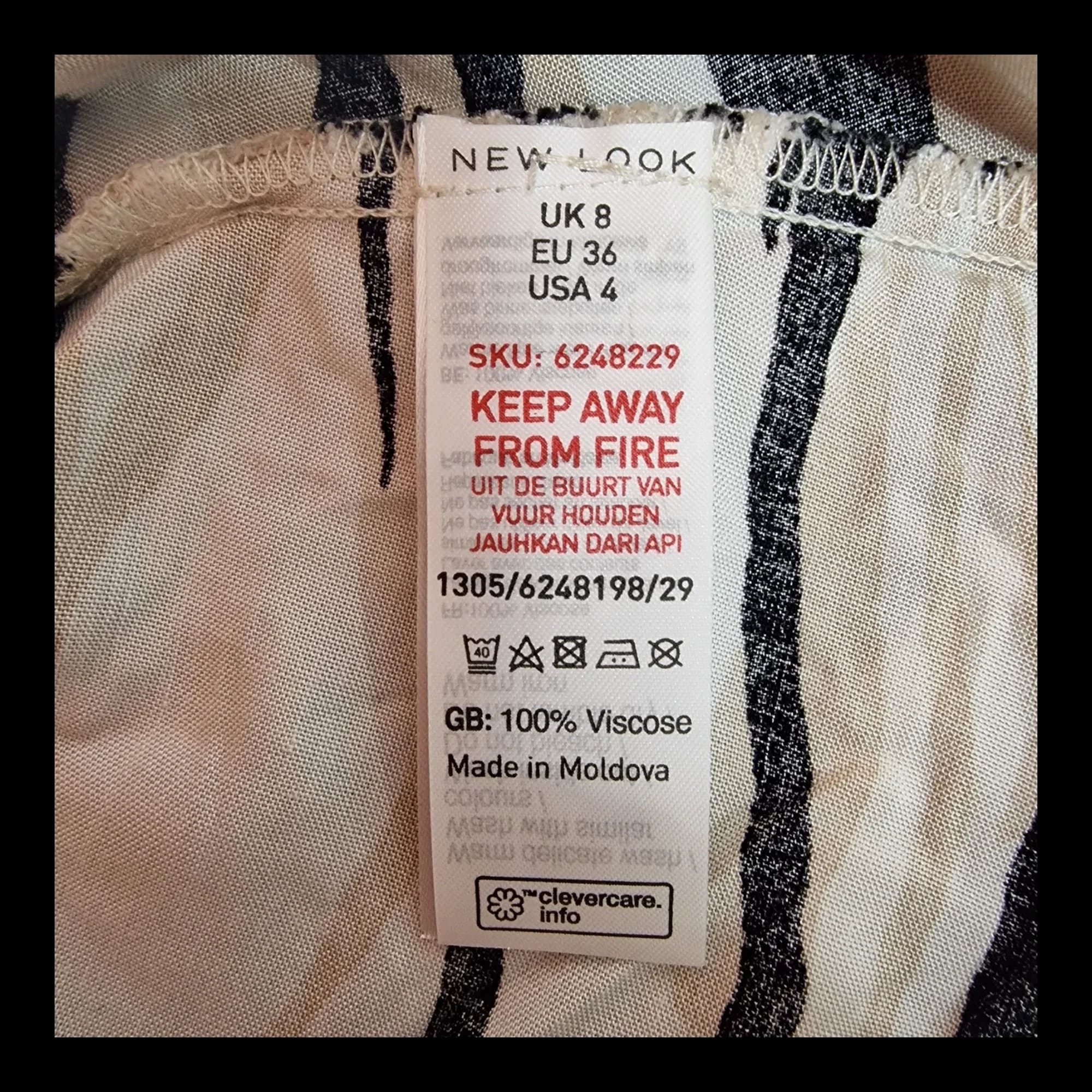 Womens New Look Black Brown Zebra Print Dress UK 8