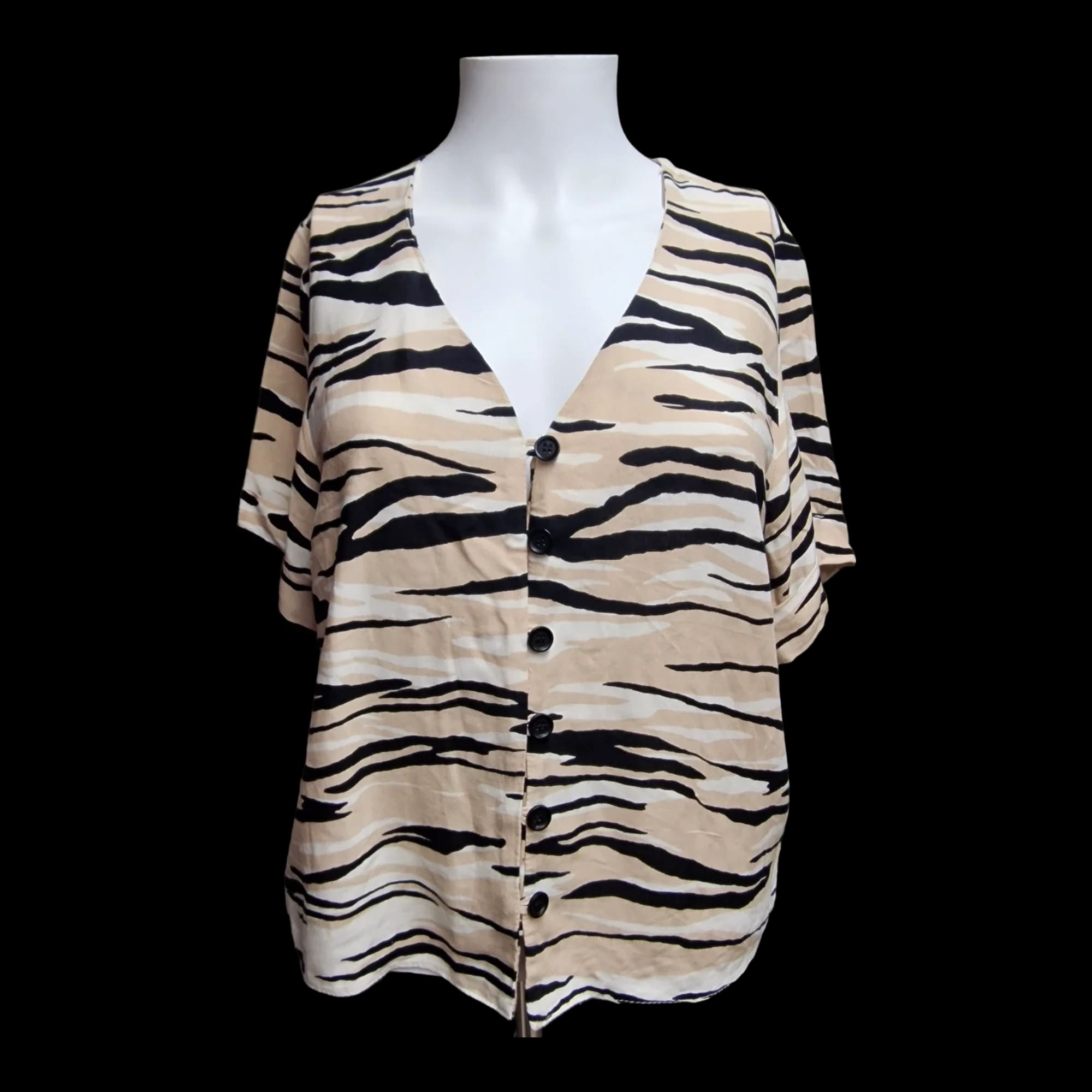 Womens New Look Black Brown Zebra Print Top UK 10 - 1 - 1008