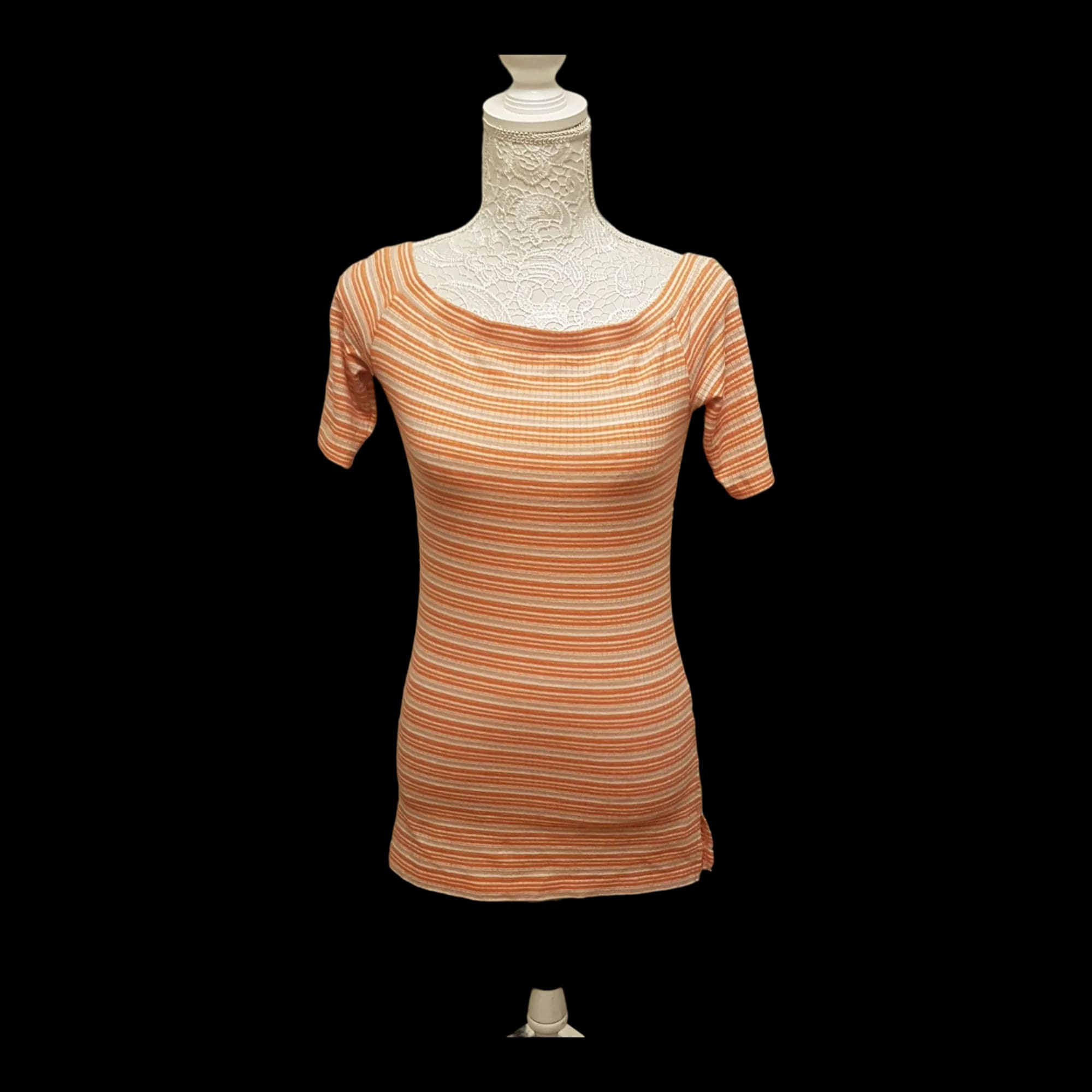 Womens Next Orange Grey White Striped Off The Shoulder Top