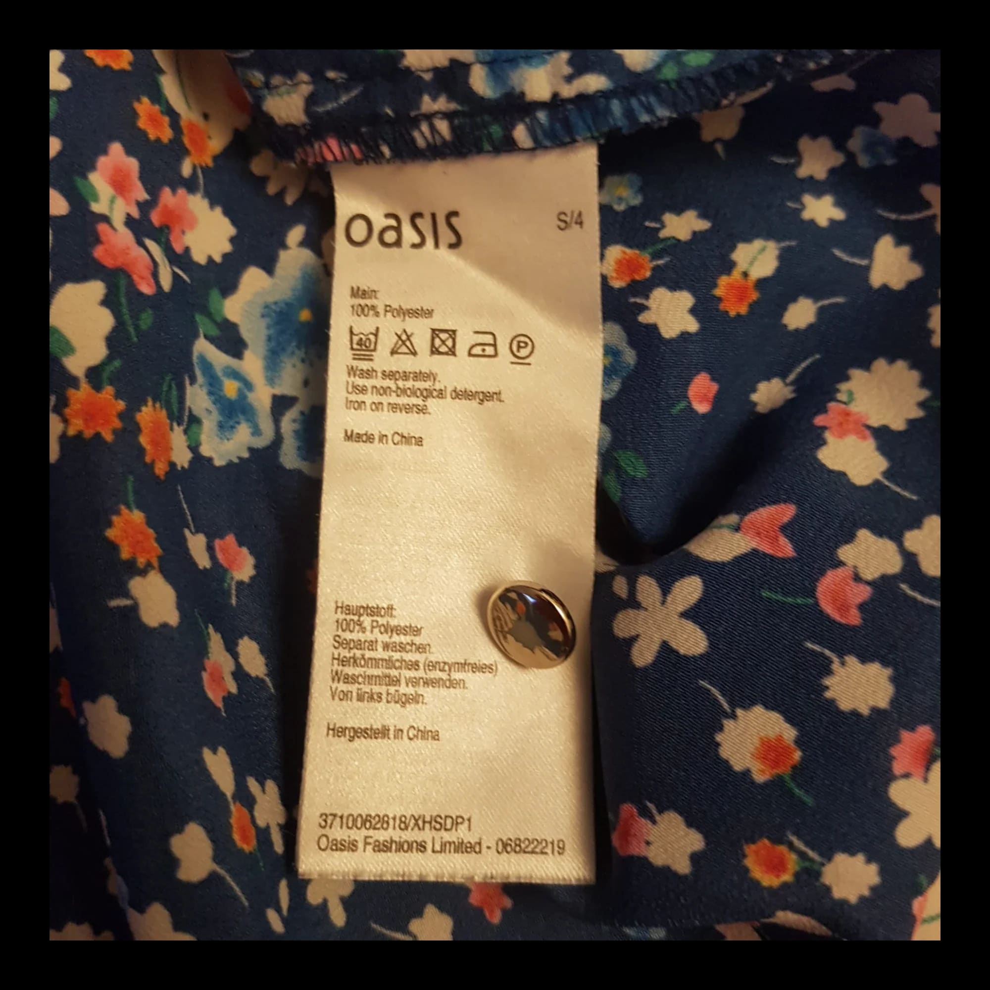 Womens Oasis Floral Blue Pink White Top UK 8 - 6 - 1929