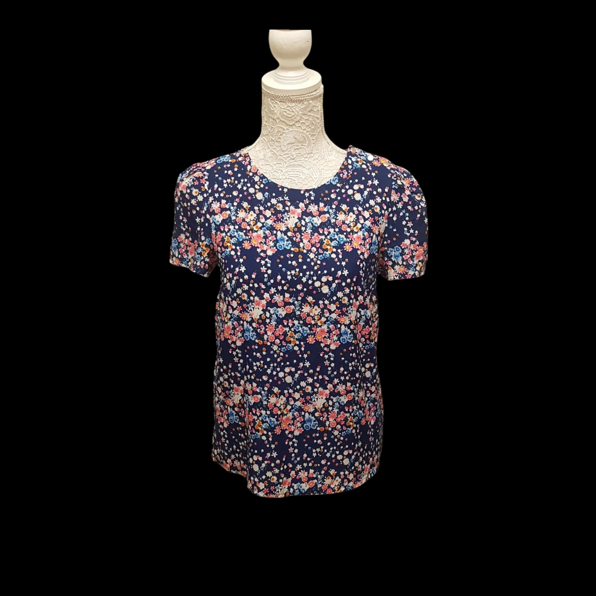 Womens Oasis Floral Blue Pink White Top UK 8 - 1 - 1929