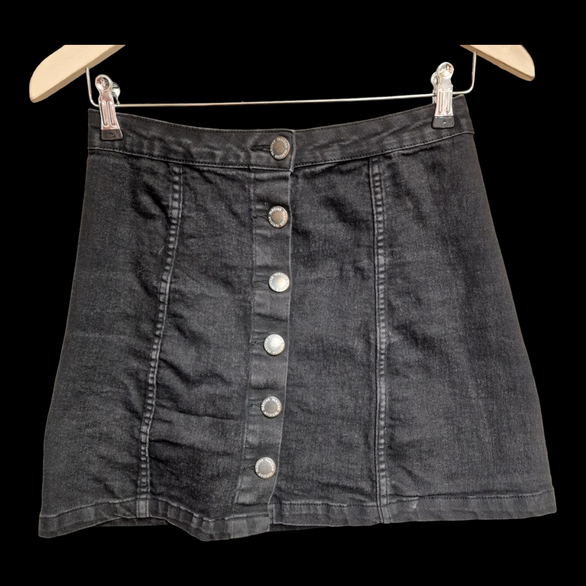 Womens Parisian Black Button Up Mini Skirt Uk 8 - Skirts