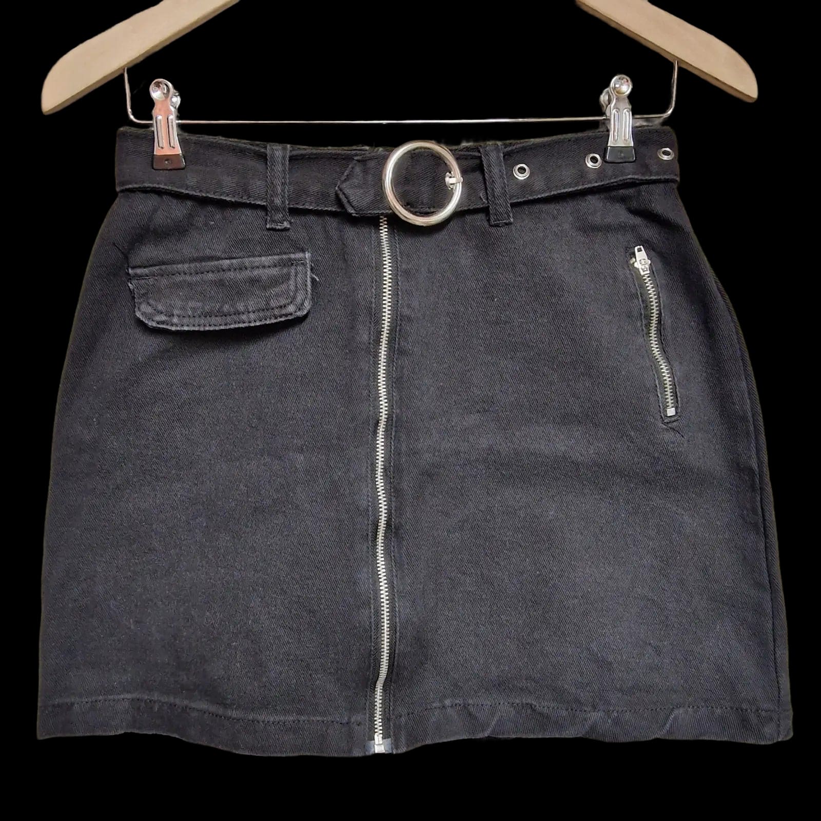 Womens Pretty Little Thing Black Denim Mini Skirt Uk 8