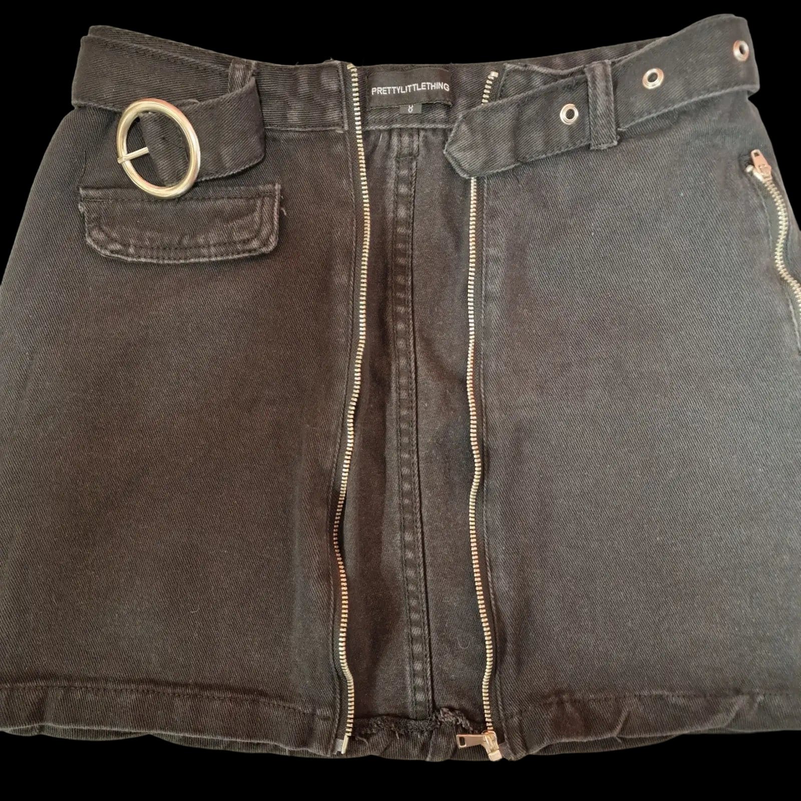 Womens Pretty Little Thing Black Denim Mini Skirt Uk 8