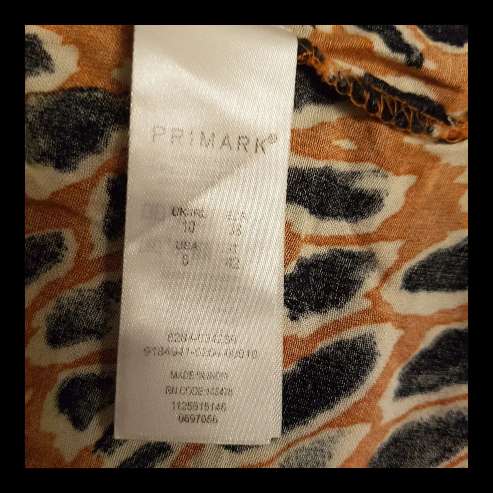 Womens Primark Animal Print Bardot Top UK 10 - 6 - 1923