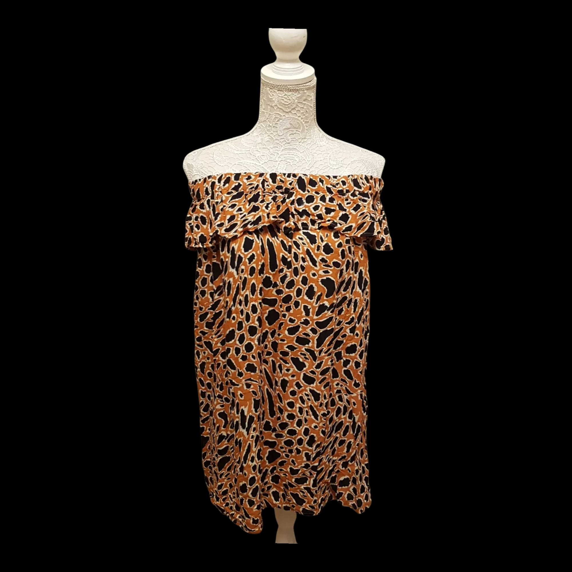 Womens Primark Animal Print Bardot Top UK 10 - 2 - 1923