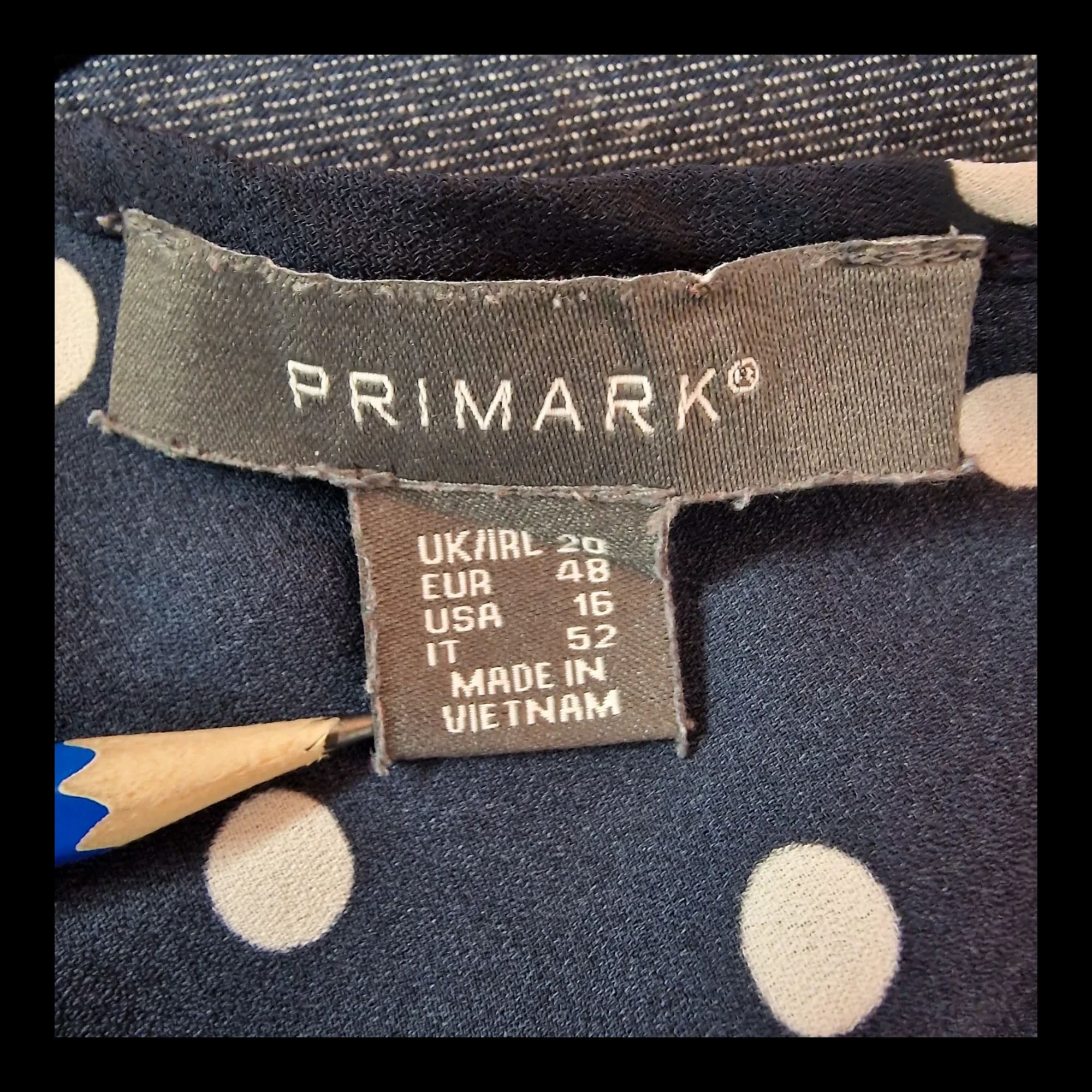 Womens Primark Navy Polkadot Top UK 20 - 3 - 1206