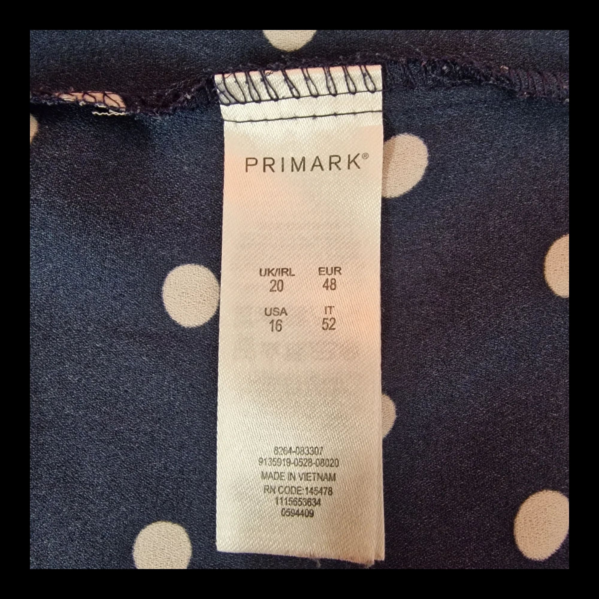 Womens Primark Navy Polkadot Top UK 20 - 4 - 1206