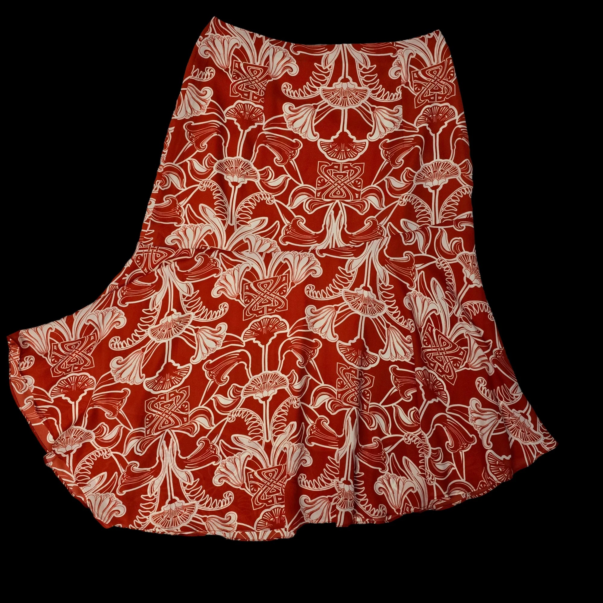 Womens Red White Floral Flare Skirt UK 12 - Skirts