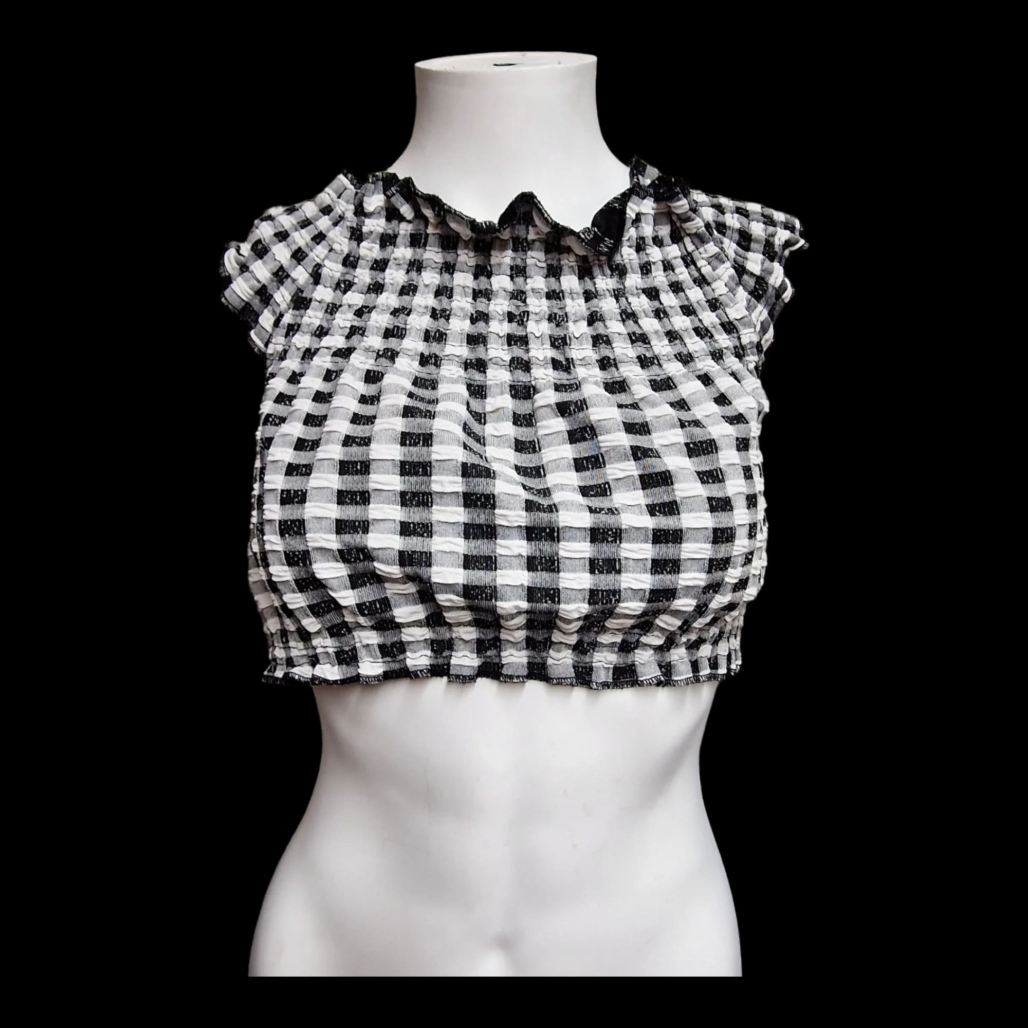 Womens River Island Black White Check Crop Top UK 10 - 1