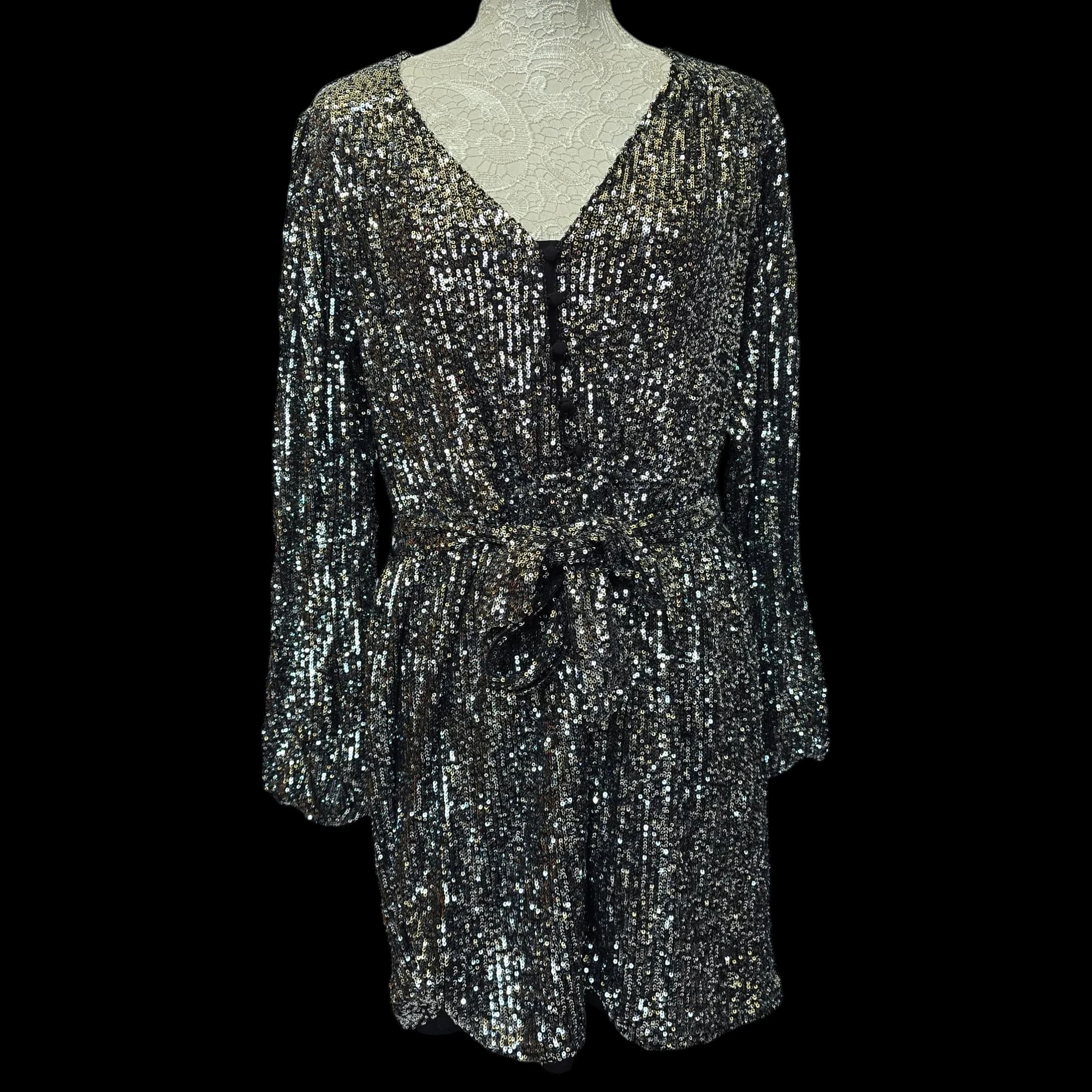 Womens River Island Silver Sequin Fit And Flare Dress UK 14