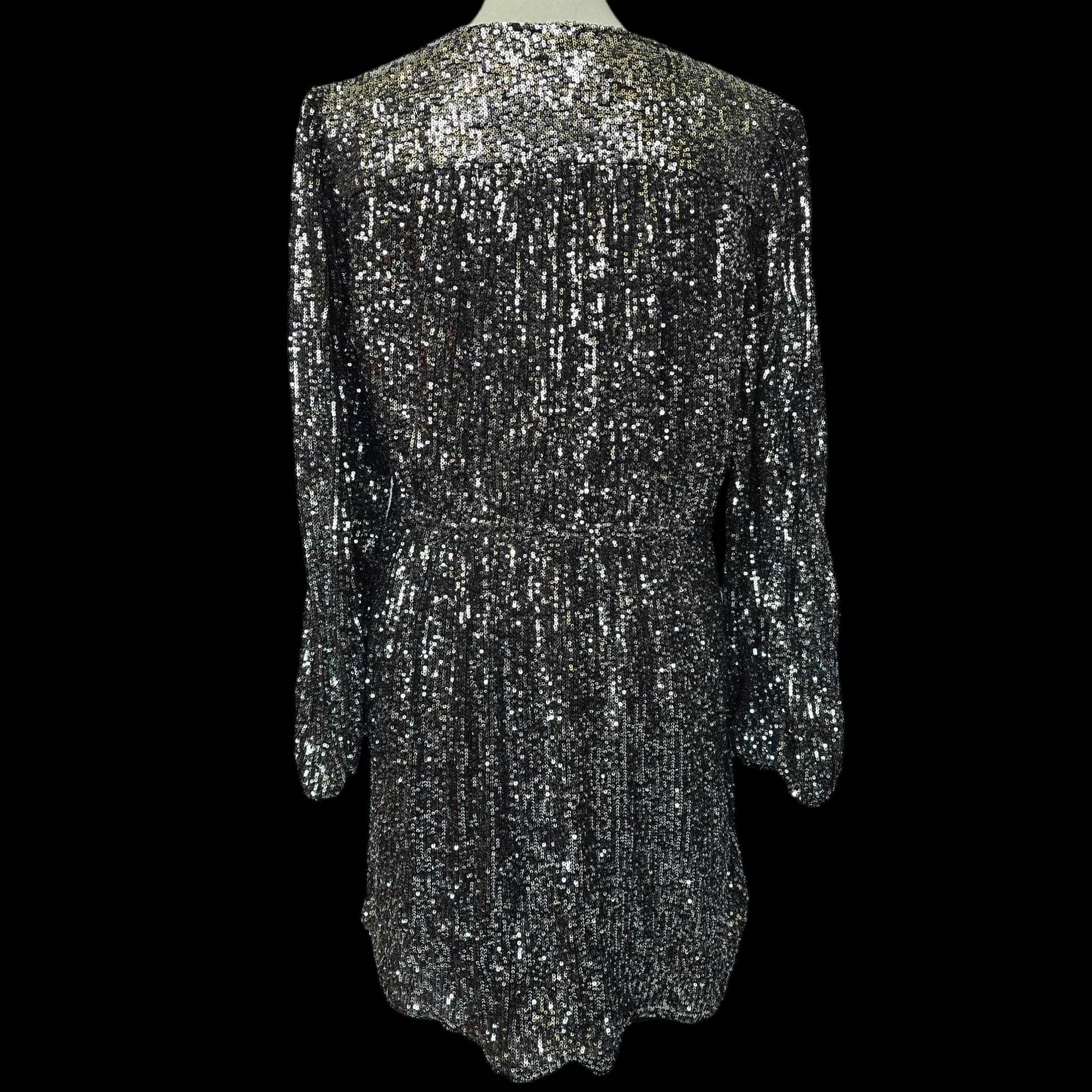 Womens River Island Silver Sequin Fit And Flare Dress UK 14