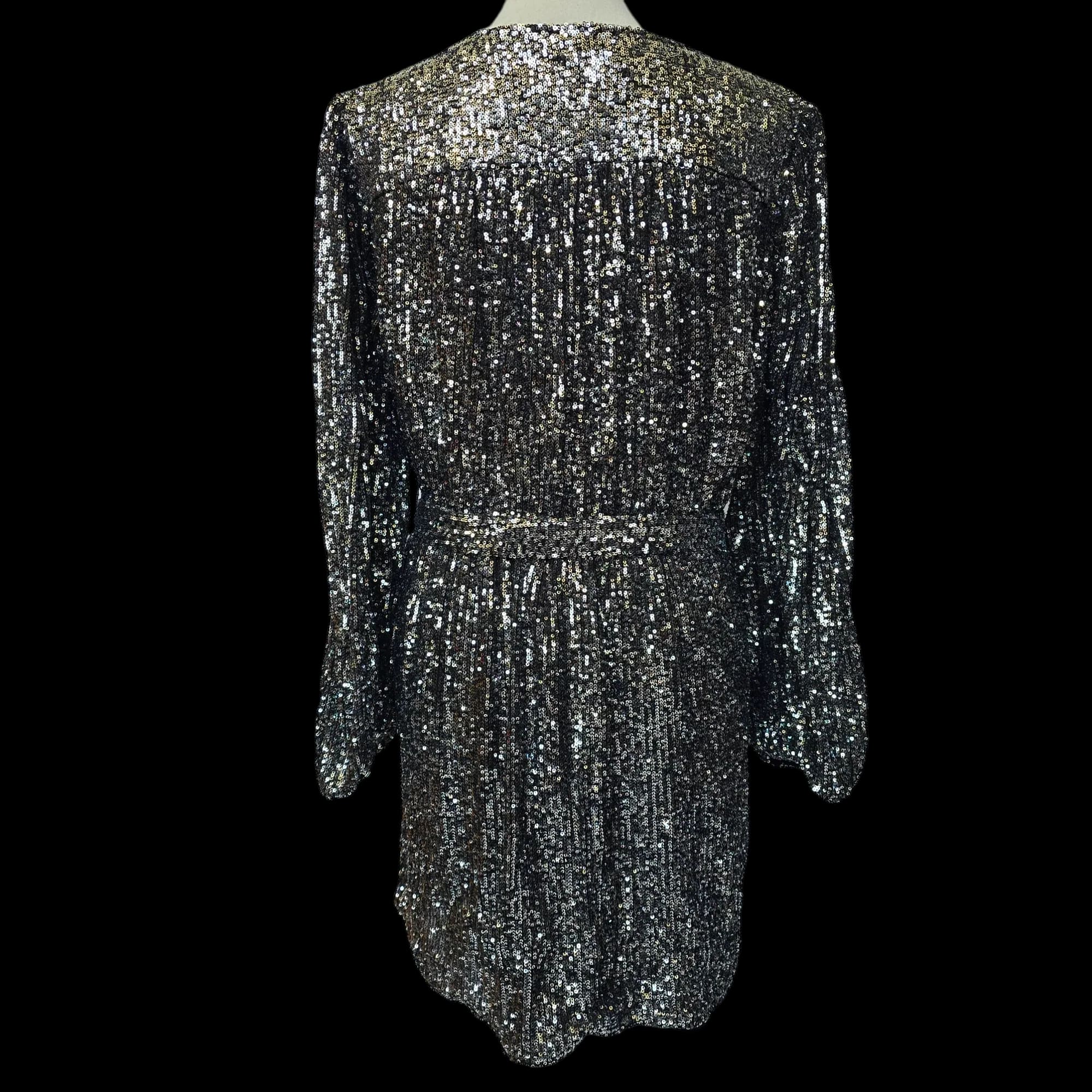 Womens River Island Silver Sequin Fit And Flare Dress UK 14