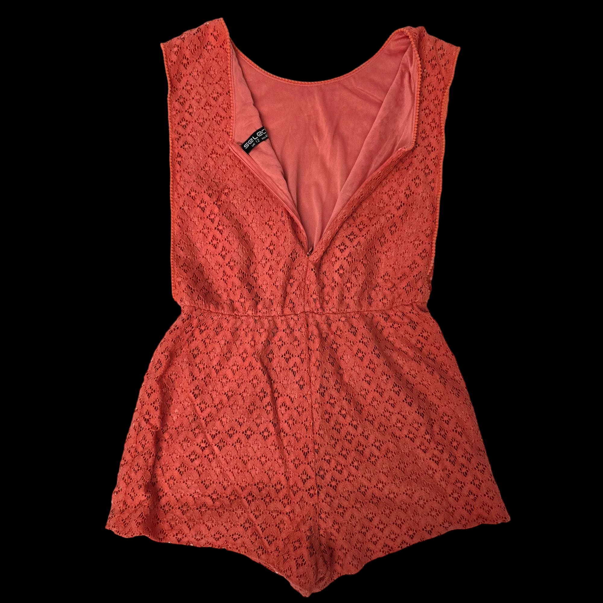 Womens Select Pink Coral Crochet Playsuit UK 12 - 5 - 3561