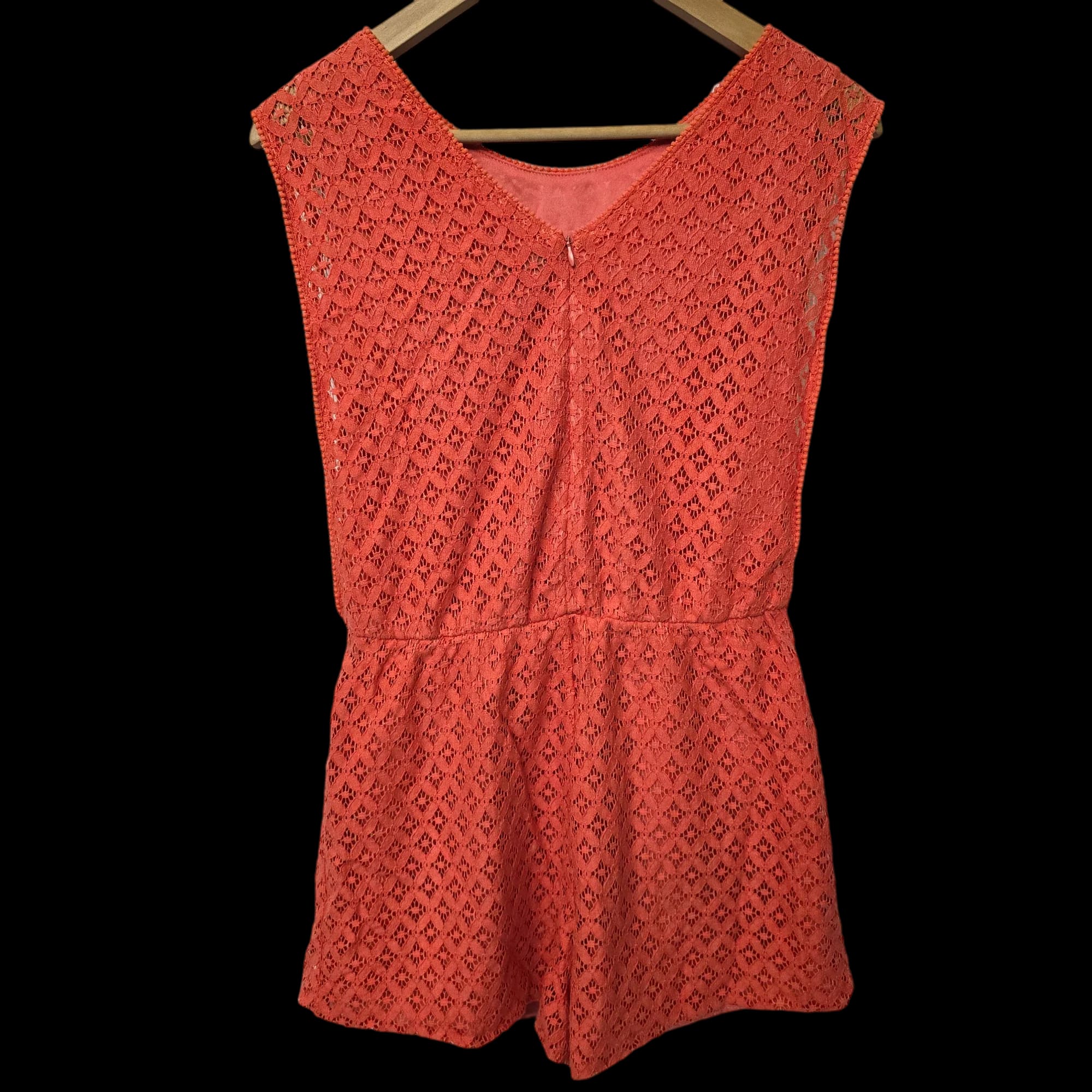 Womens Select Pink Coral Crochet Playsuit UK 12 - 2 - 3561