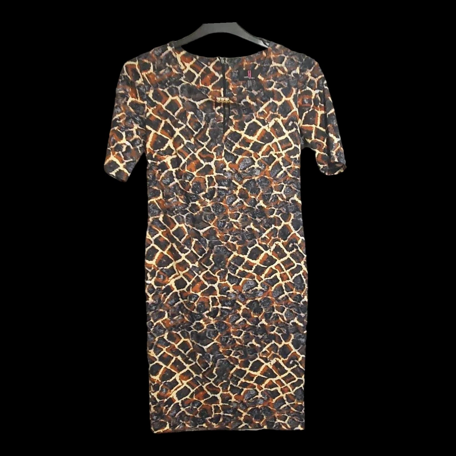 Womens Simon Jeffrey Black Brown Leopard Print Dress UK 10