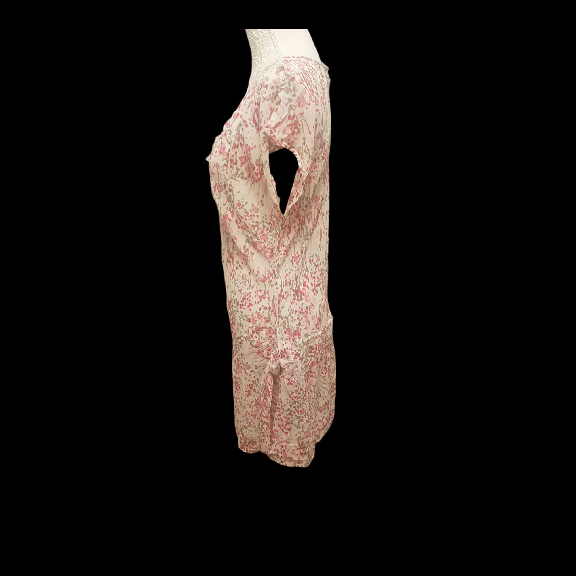 Womens South Pink Cream Floral Slit Sleeve Sides Tie Top UK