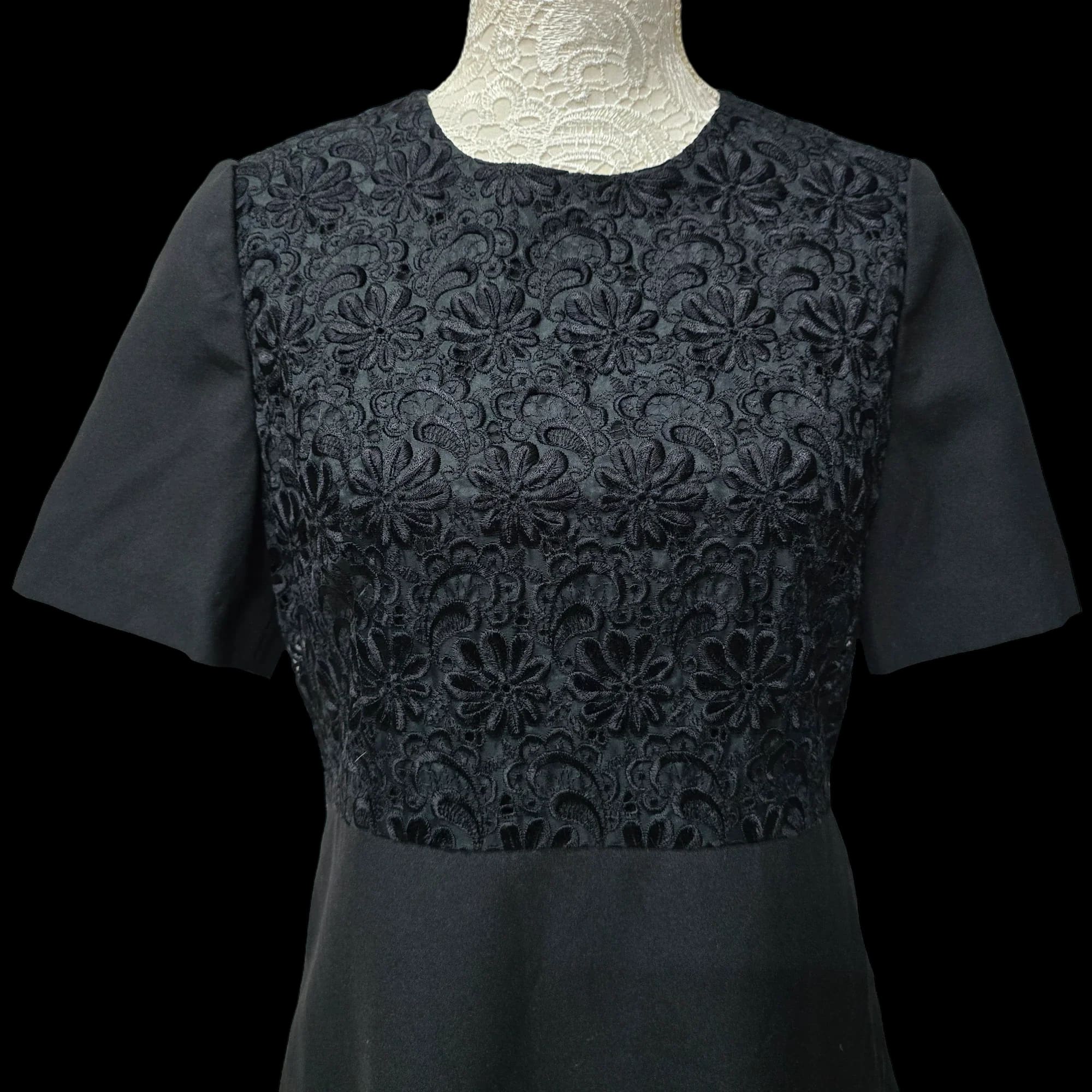 Womens Tennessee Black Floral A-Line dress UK 12-14 Vintage