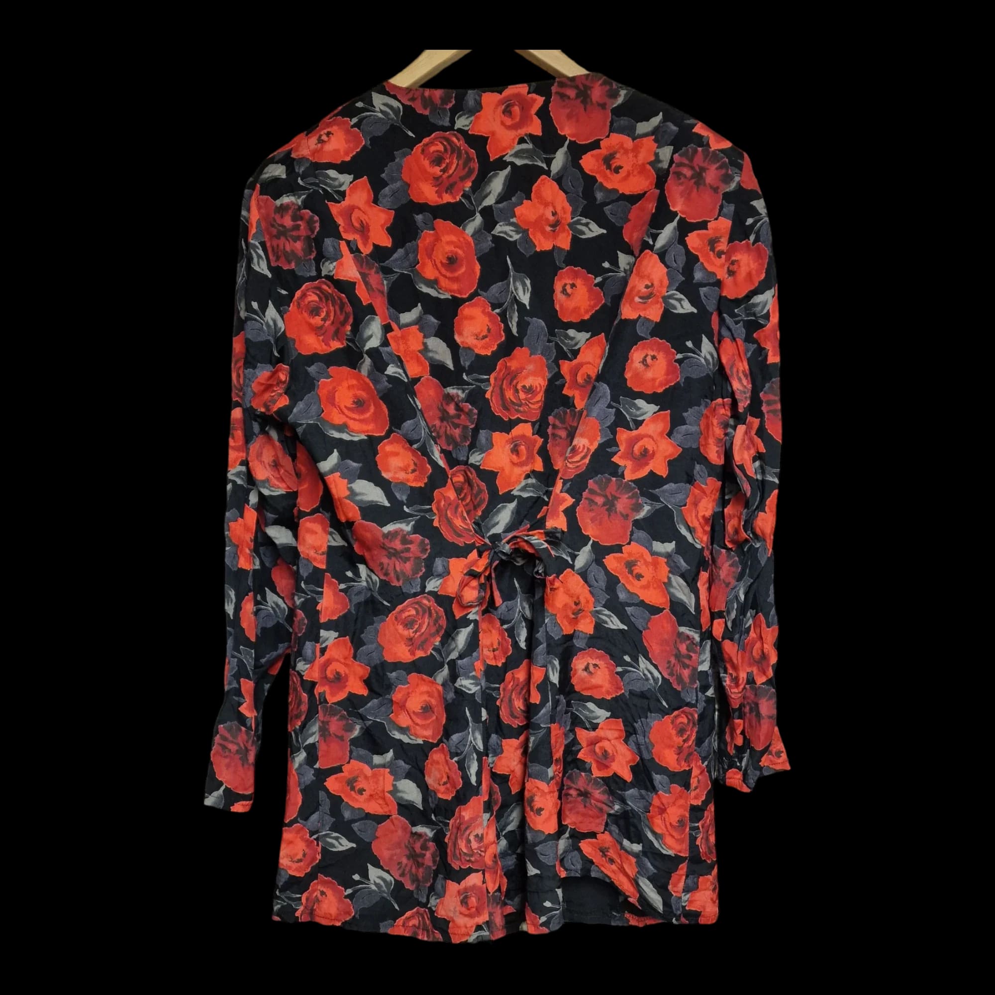 Womens Vintage Black Red Floral Blouse UK 18-20 - Top - RR