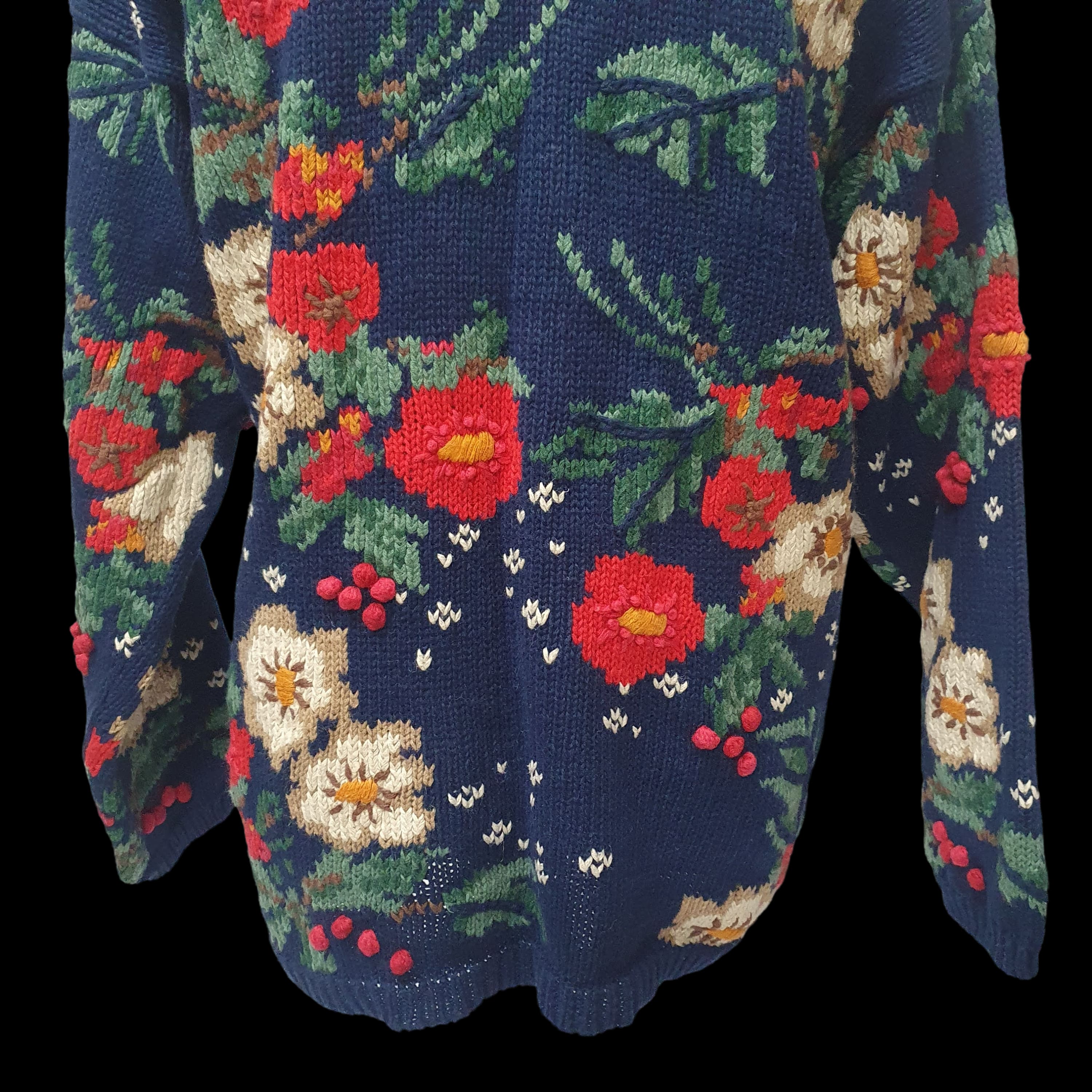 Womens Vintage Floral Knitted Jumper Funky Design Knitwear