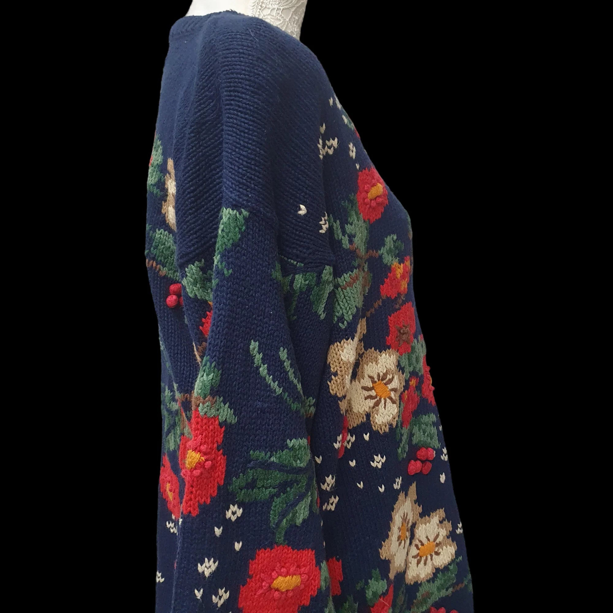 Womens Vintage Floral Knitted Jumper Funky Design Knitwear