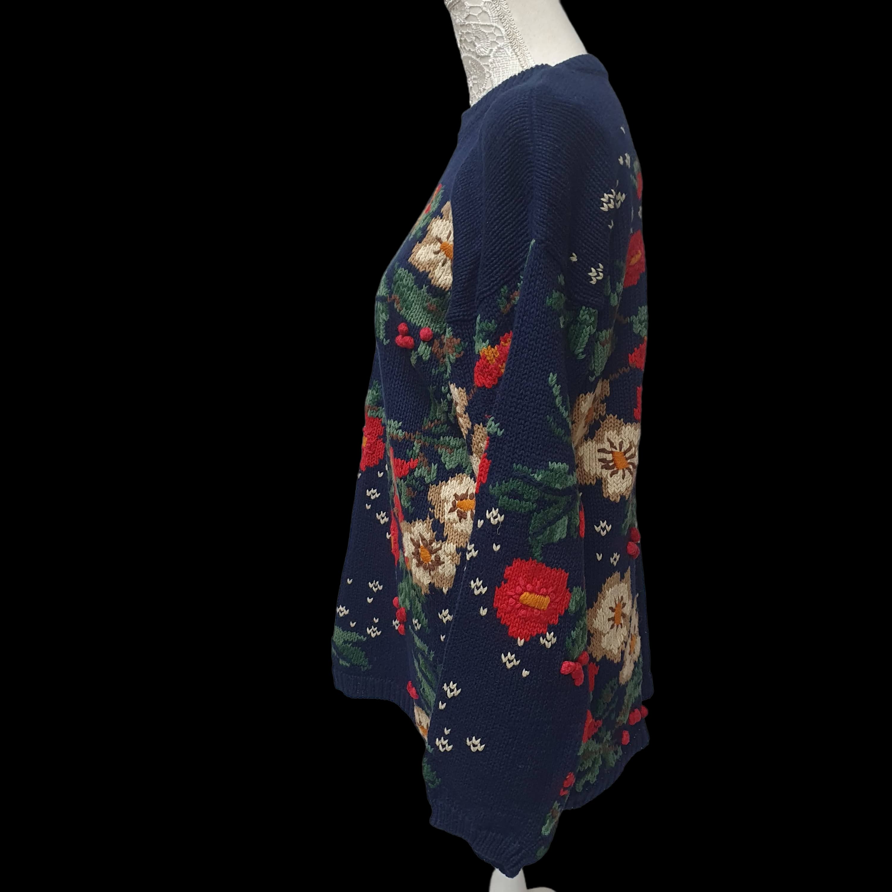 Womens Vintage Floral Knitted Jumper Funky Design Knitwear