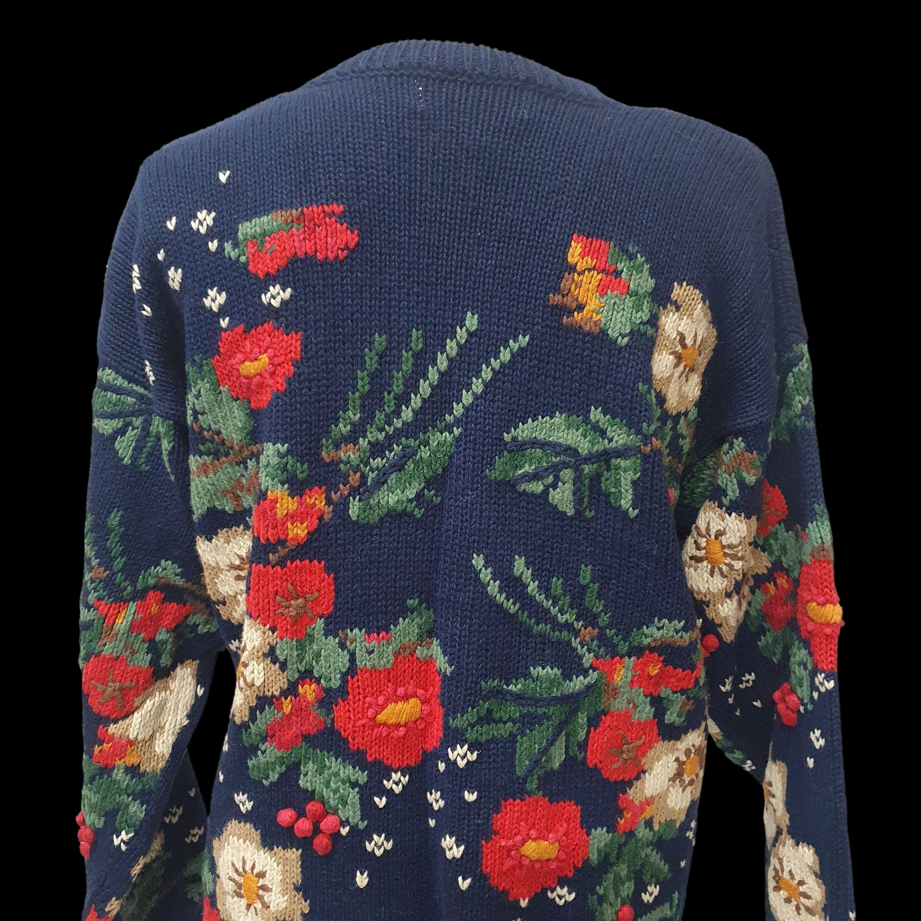 Womens Vintage Floral Knitted Jumper Funky Design Knitwear