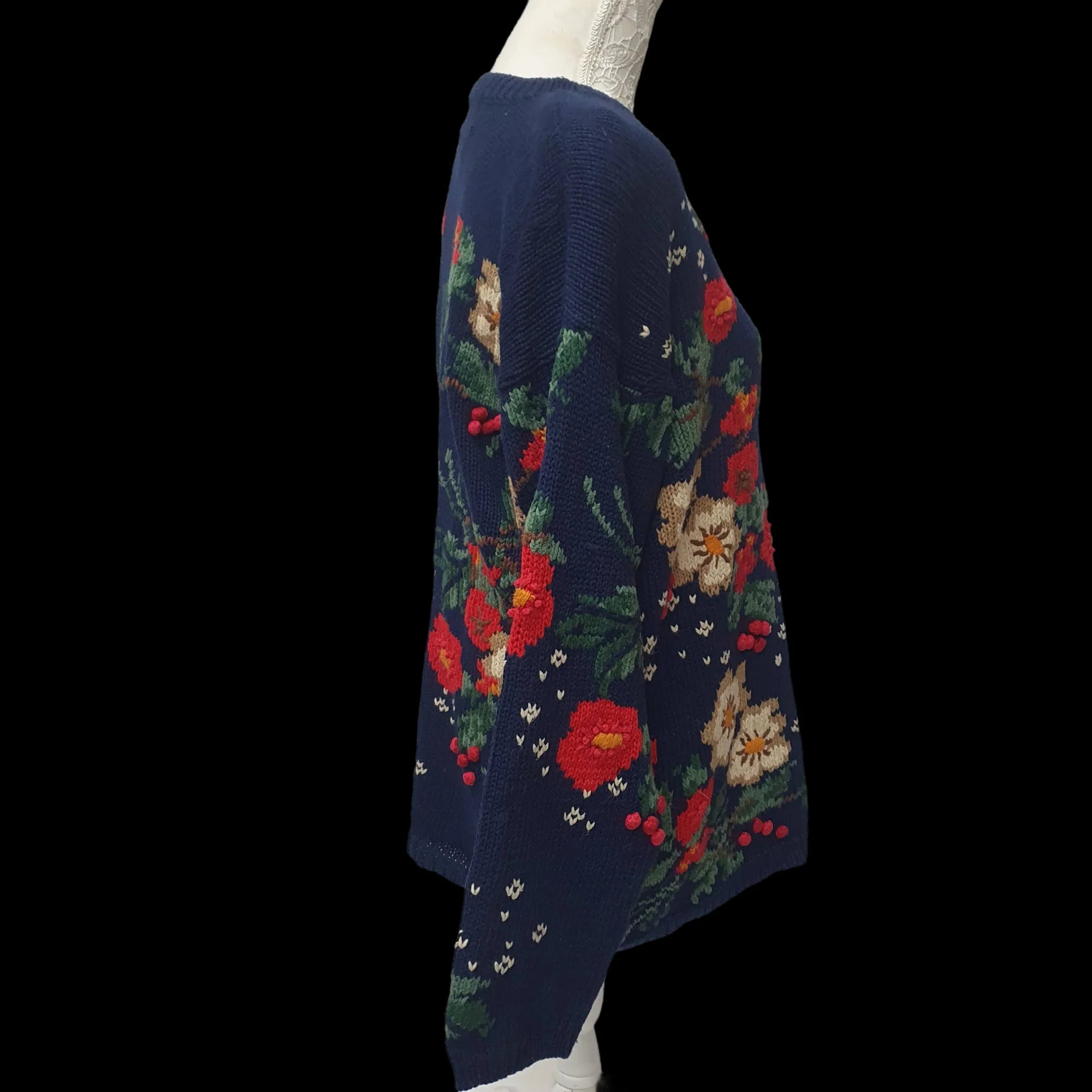 Womens Vintage Floral Knitted Jumper Funky Design Knitwear